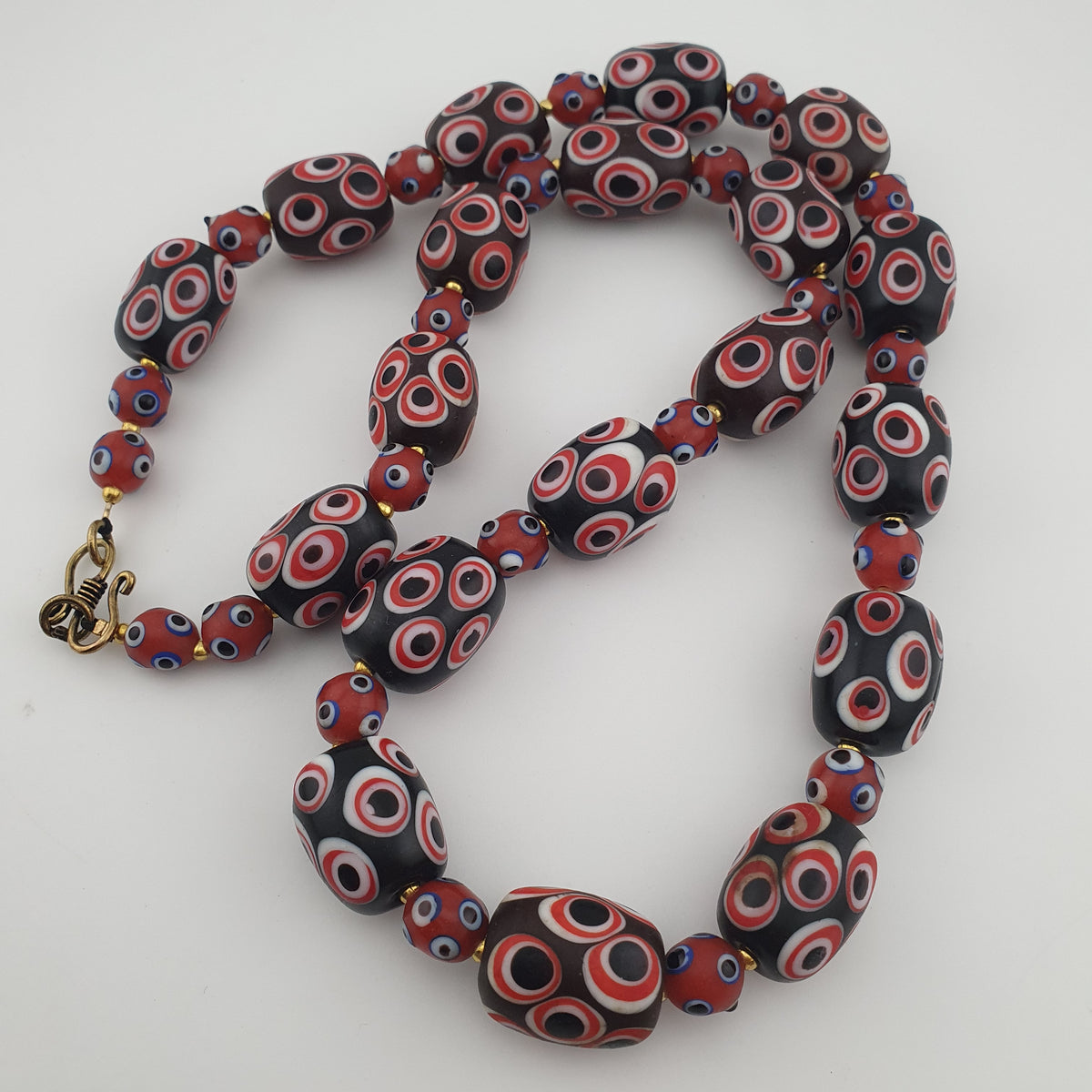 Antique Venetian Style Skunk Eyes Glass Big Beads Necklace