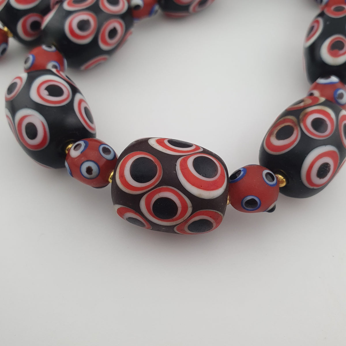 Antique Venetian Style Skunk Eyes Glass Big Beads Necklace