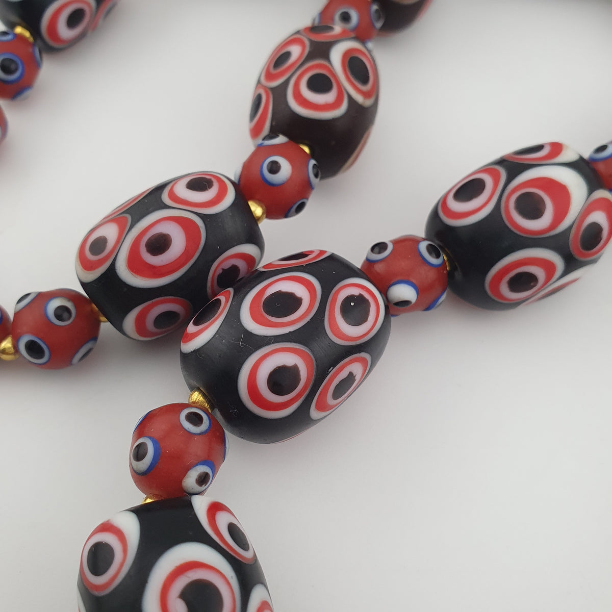 Antique Venetian Style Skunk Eyes Glass Big Beads Necklace
