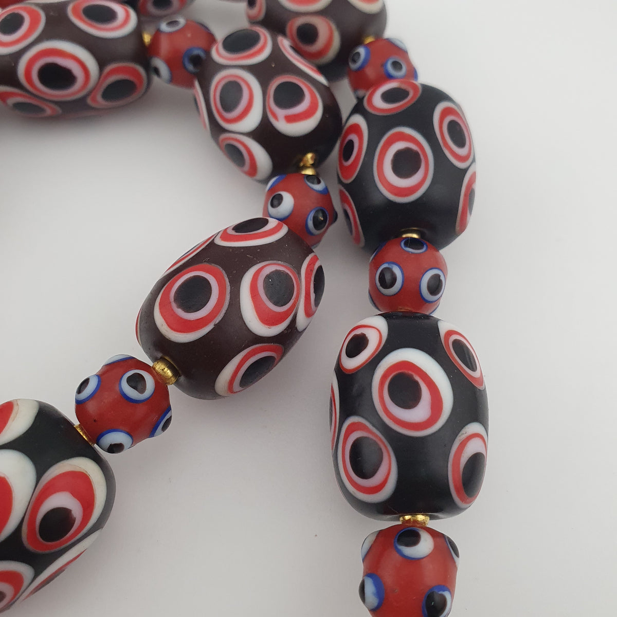Antique Venetian Style Skunk Eyes Glass Big Beads Necklace