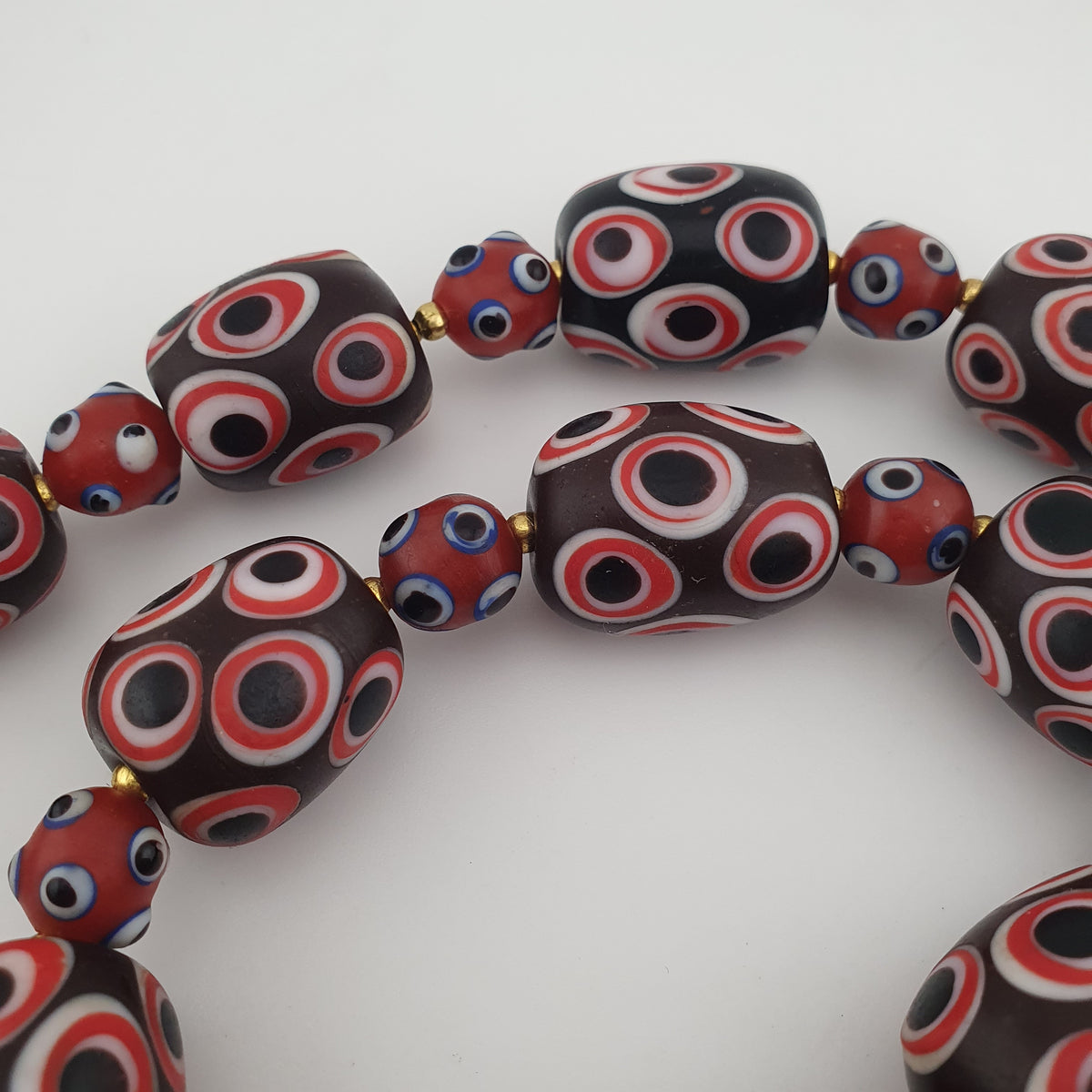 Antique Venetian Style Skunk Eyes Glass Big Beads Necklace