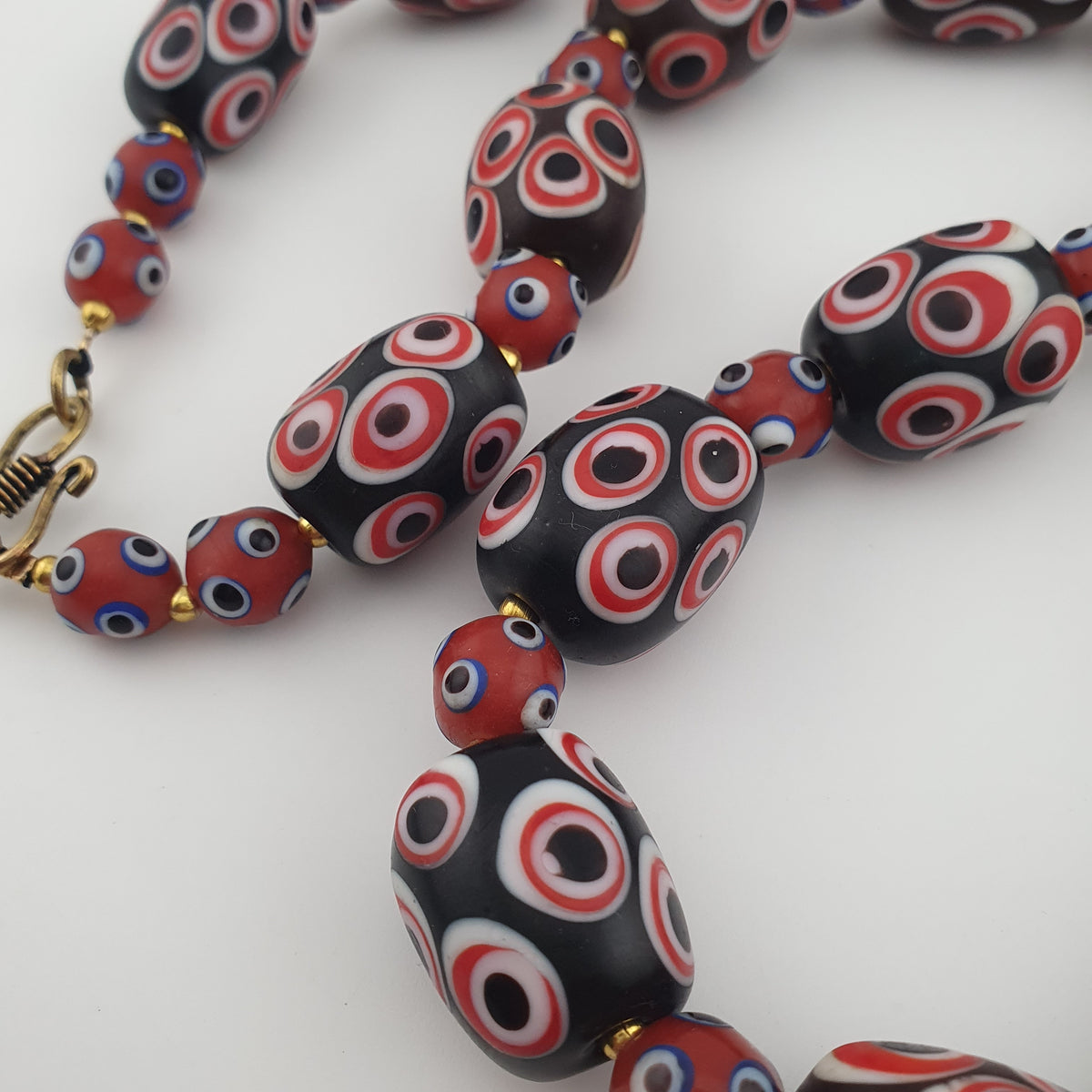 Antique Venetian Style Skunk Eyes Glass Big Beads Necklace