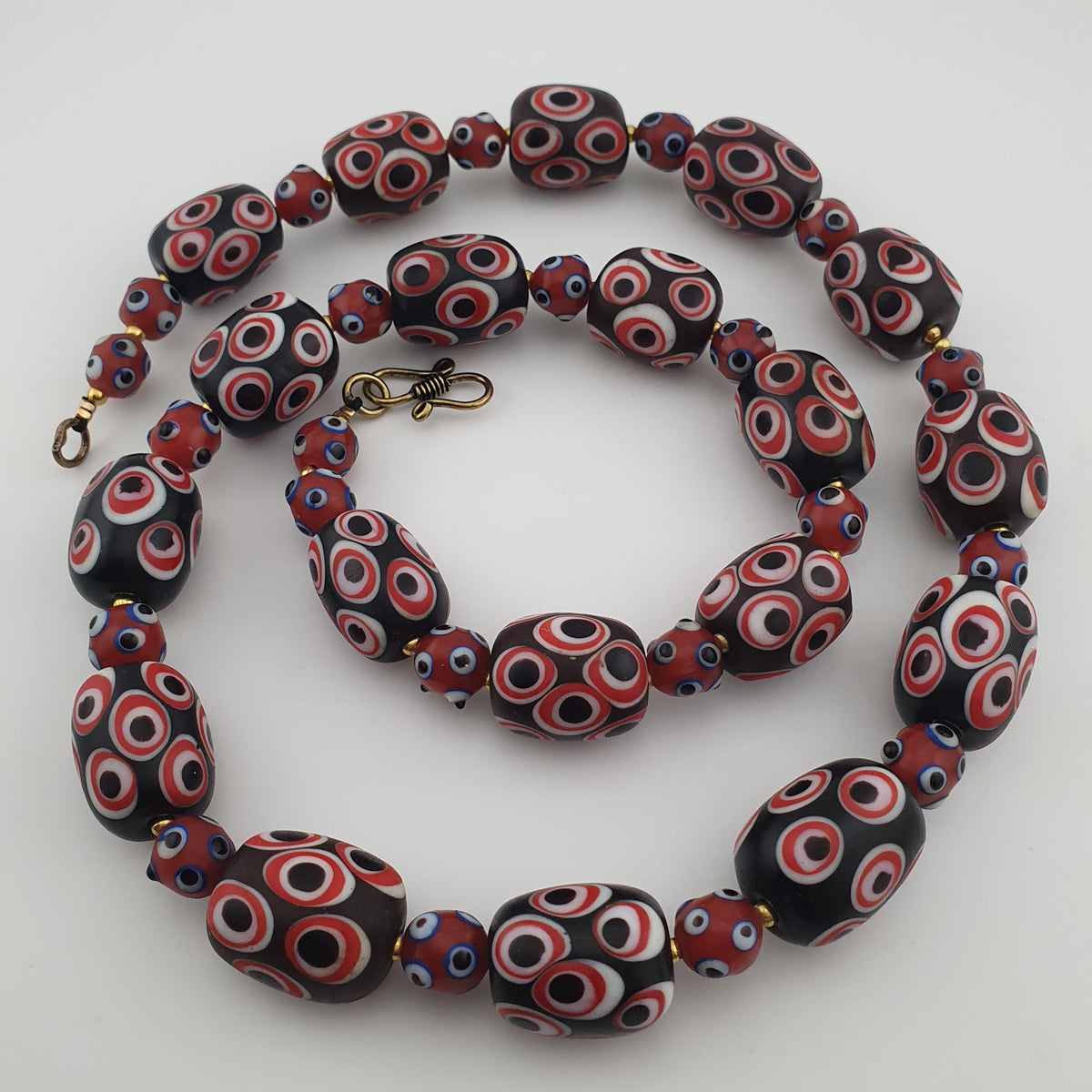 Antique Venetian Style Skunk Eyes Glass Big Beads Necklace
