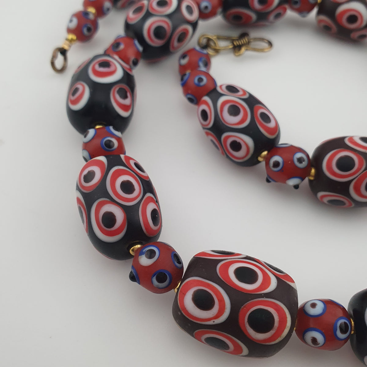 Antique Venetian Style Skunk Eyes Glass Big Beads Necklace