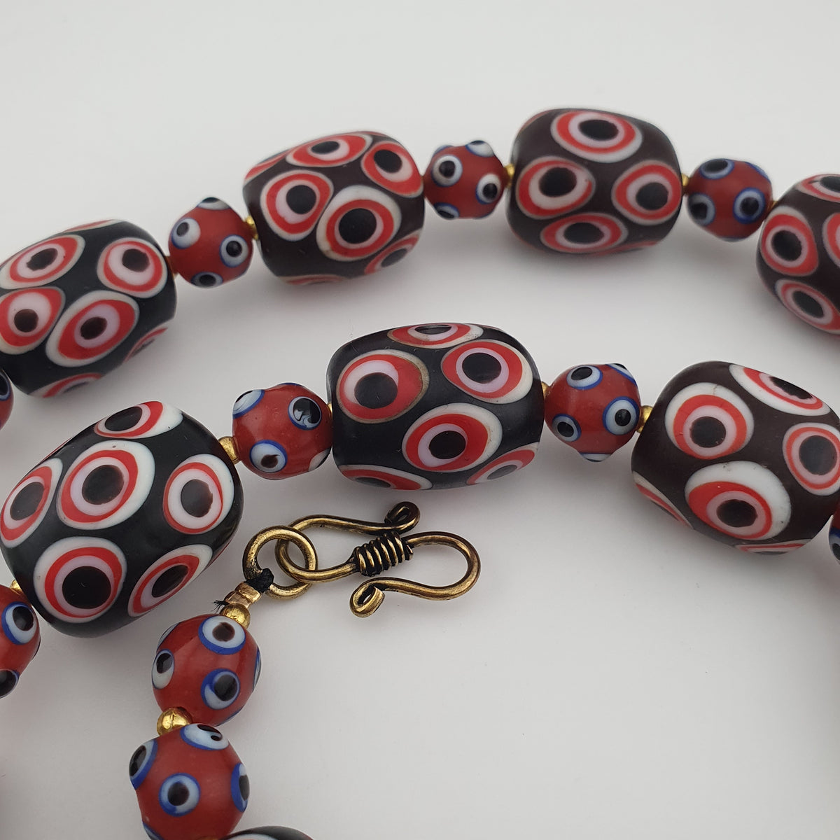 Antique Venetian Style Skunk Eyes Glass Big Beads Necklace