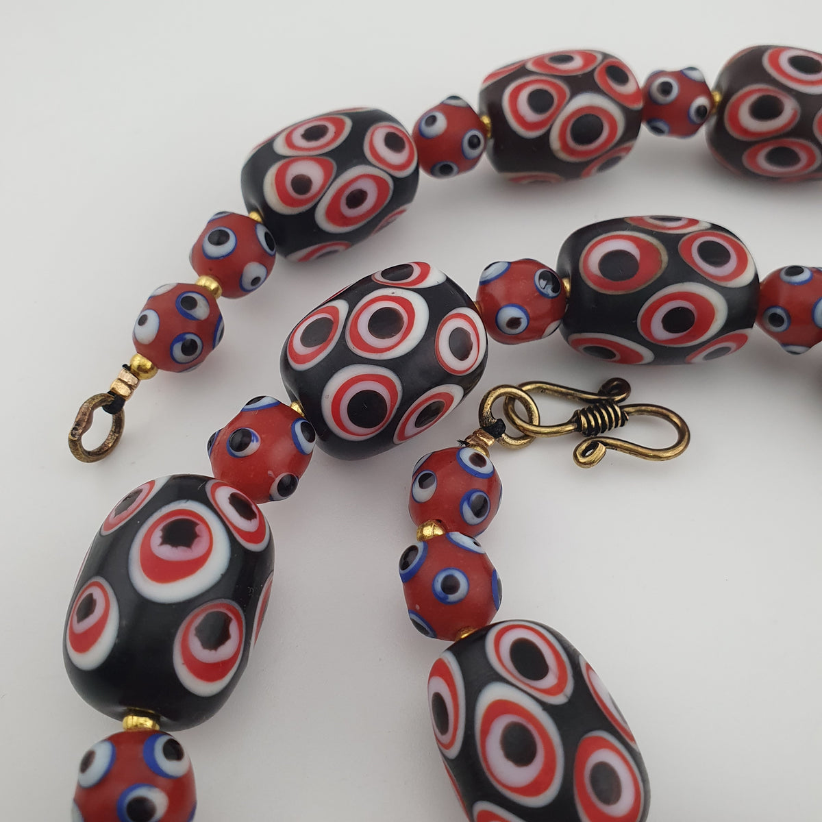 Antique Venetian Style Skunk Eyes Glass Big Beads Necklace