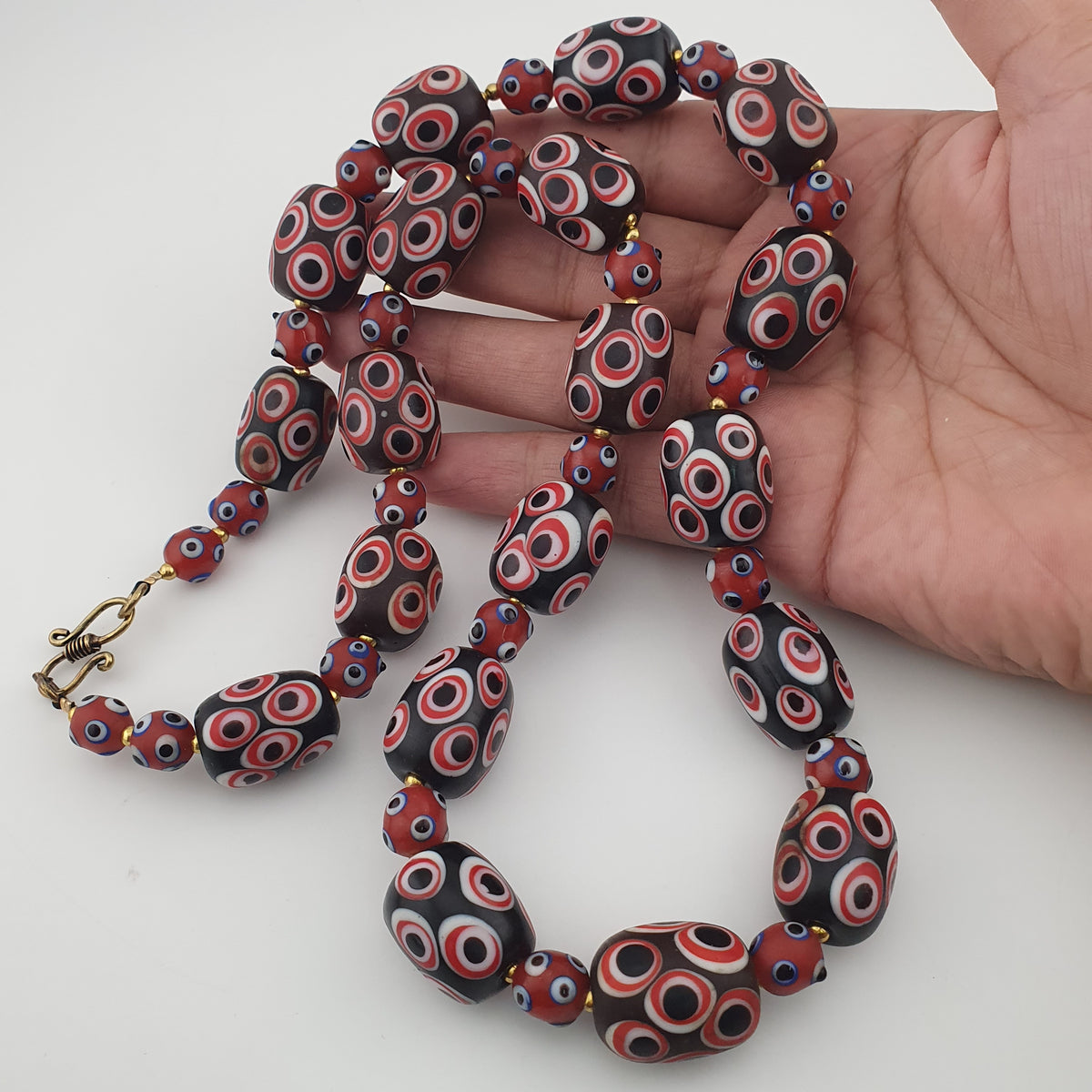Antique Venetian Style Skunk Eyes Glass Big Beads Necklace