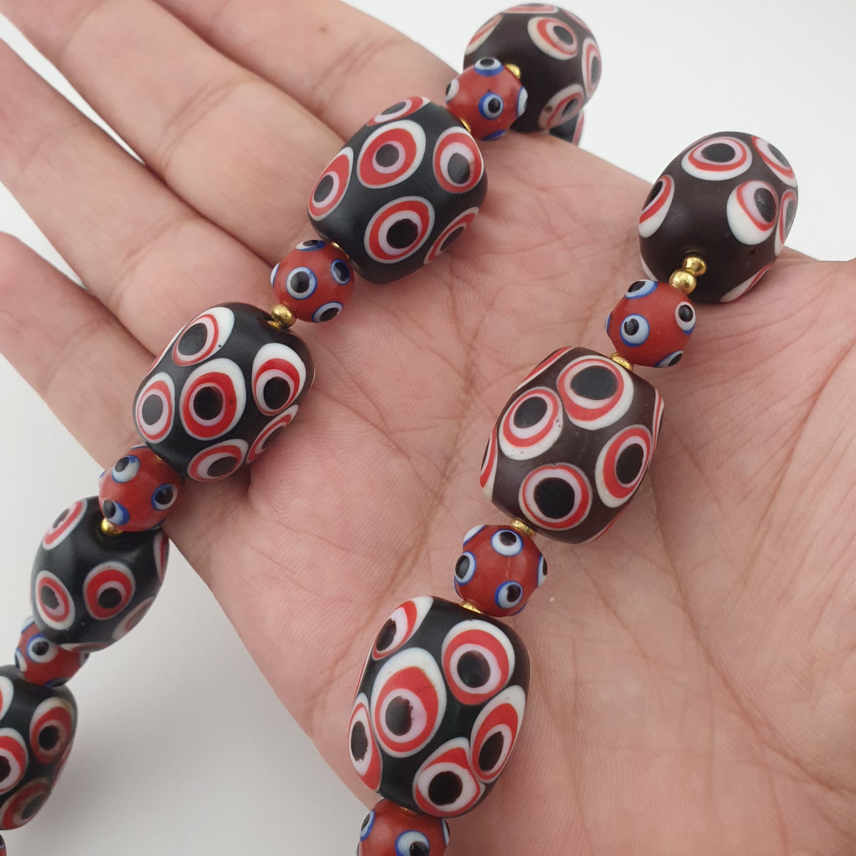 Antique Venetian Style Skunk Eyes Glass Big Beads Necklace