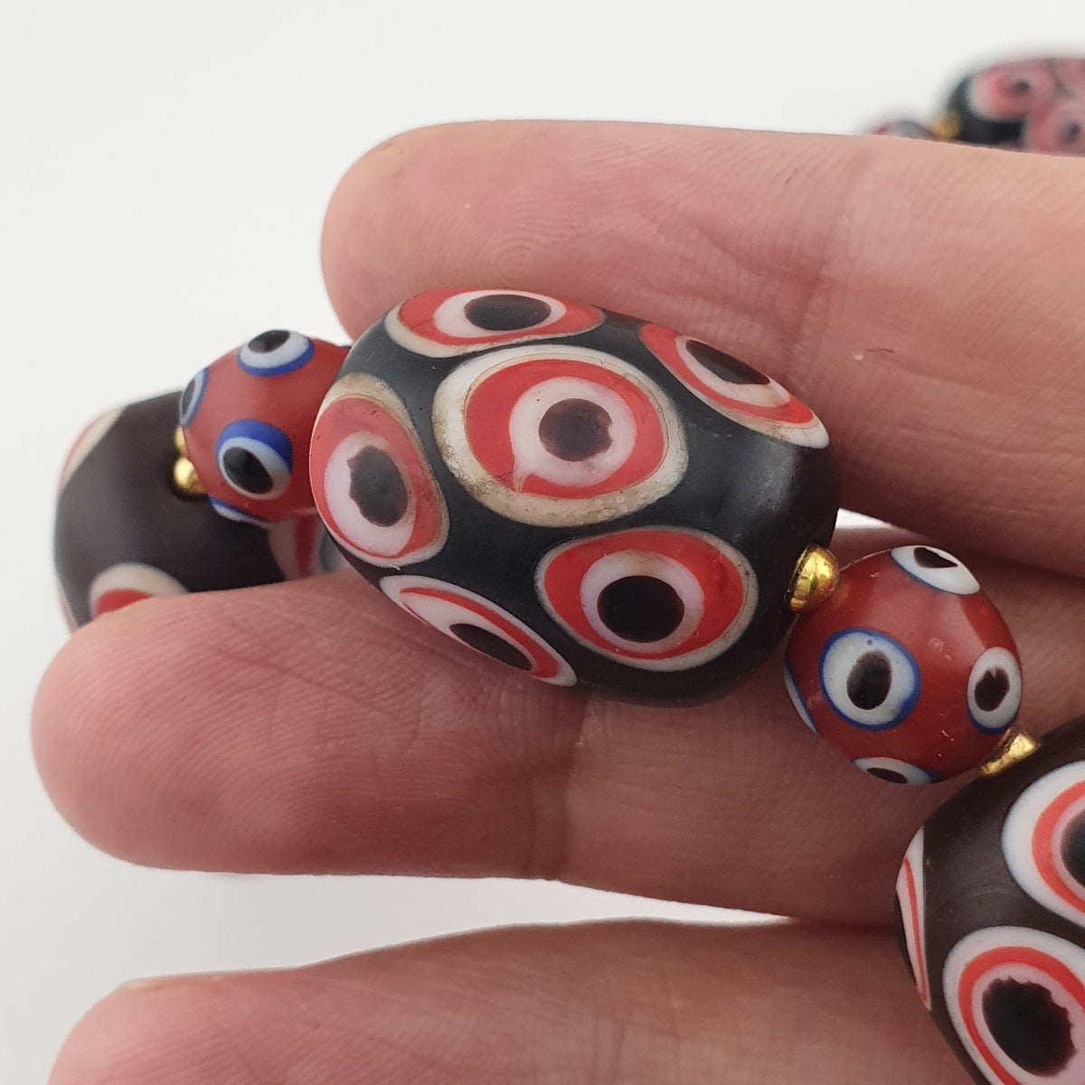Antique Venetian Style Skunk Eyes Glass Big Beads Necklace