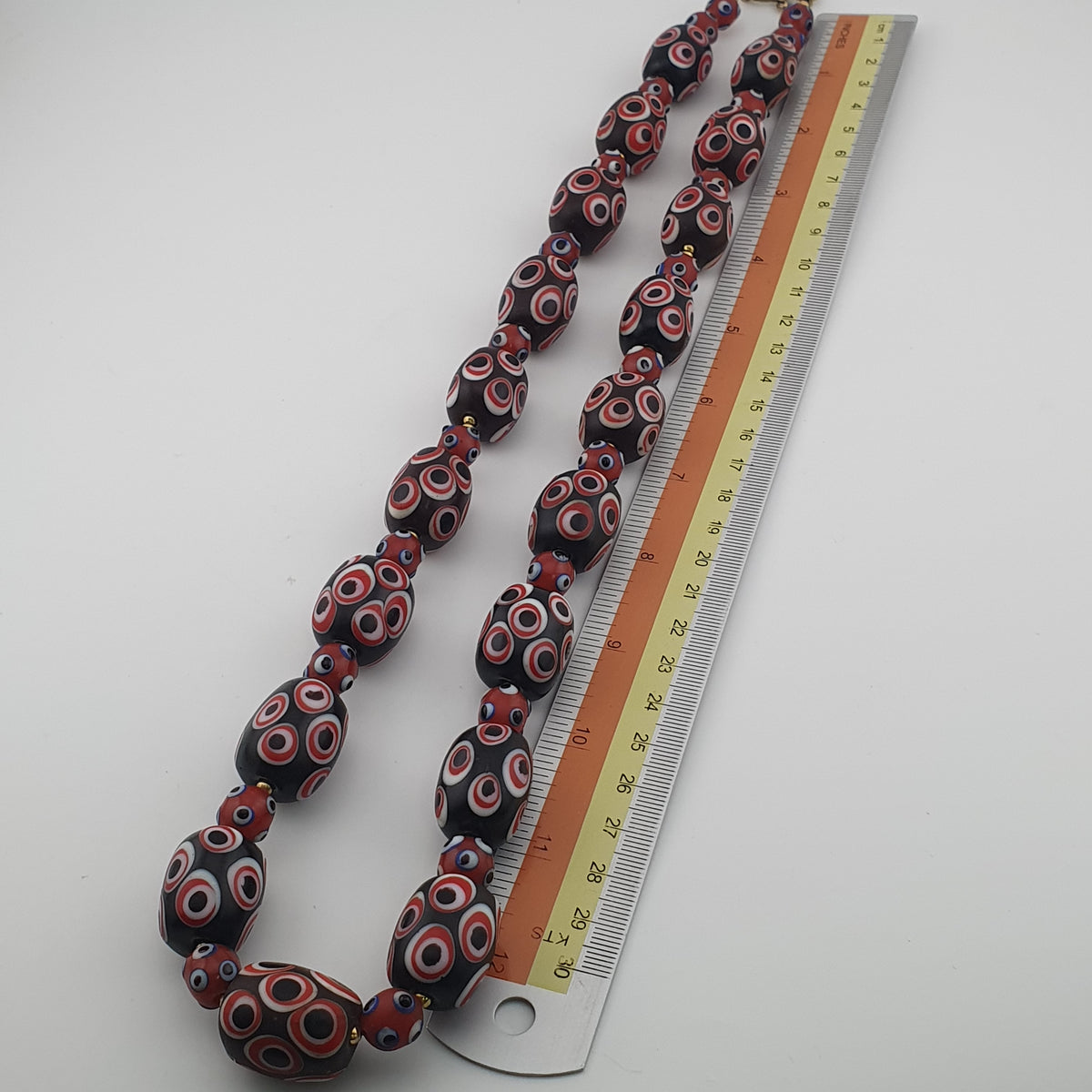 Antique Venetian Style Skunk Eyes Glass Big Beads Necklace