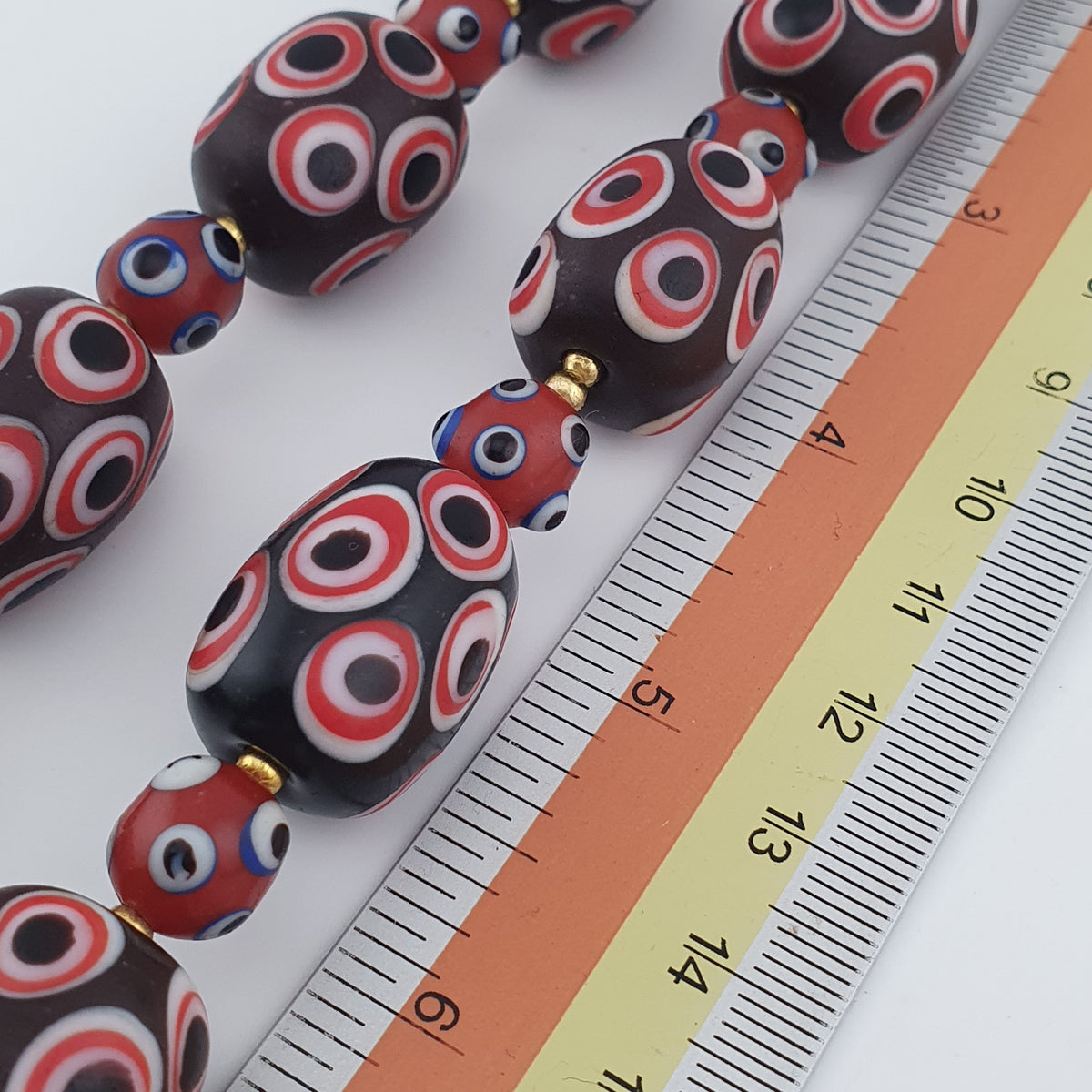 Antique Venetian Style Skunk Eyes Glass Big Beads Necklace