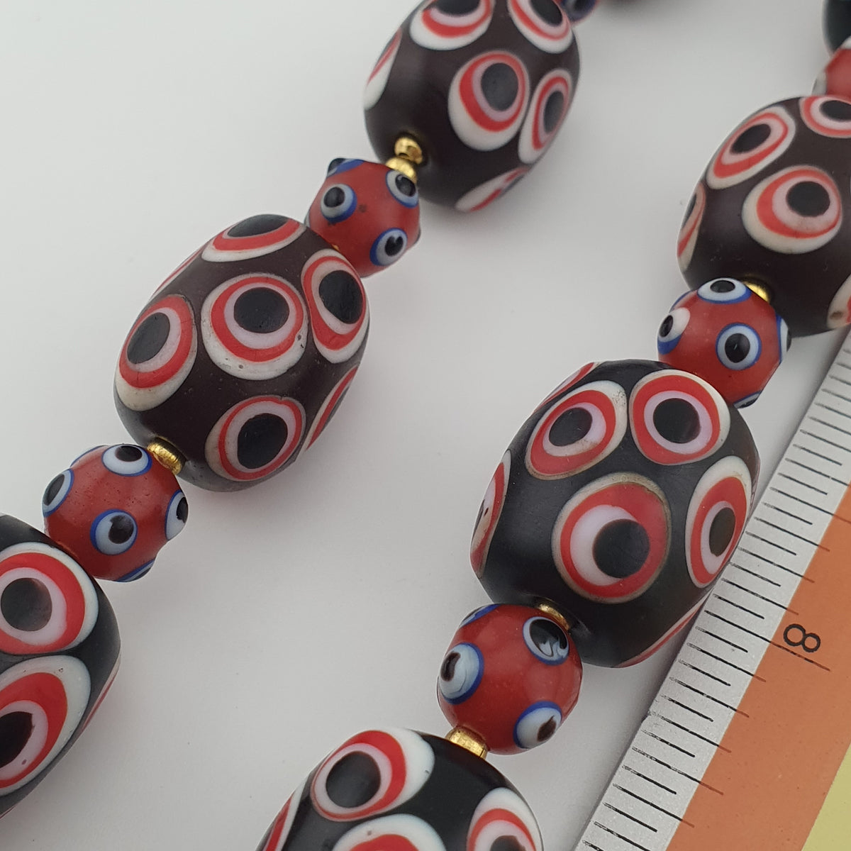 Antique Venetian Style Skunk Eyes Glass Big Beads Necklace