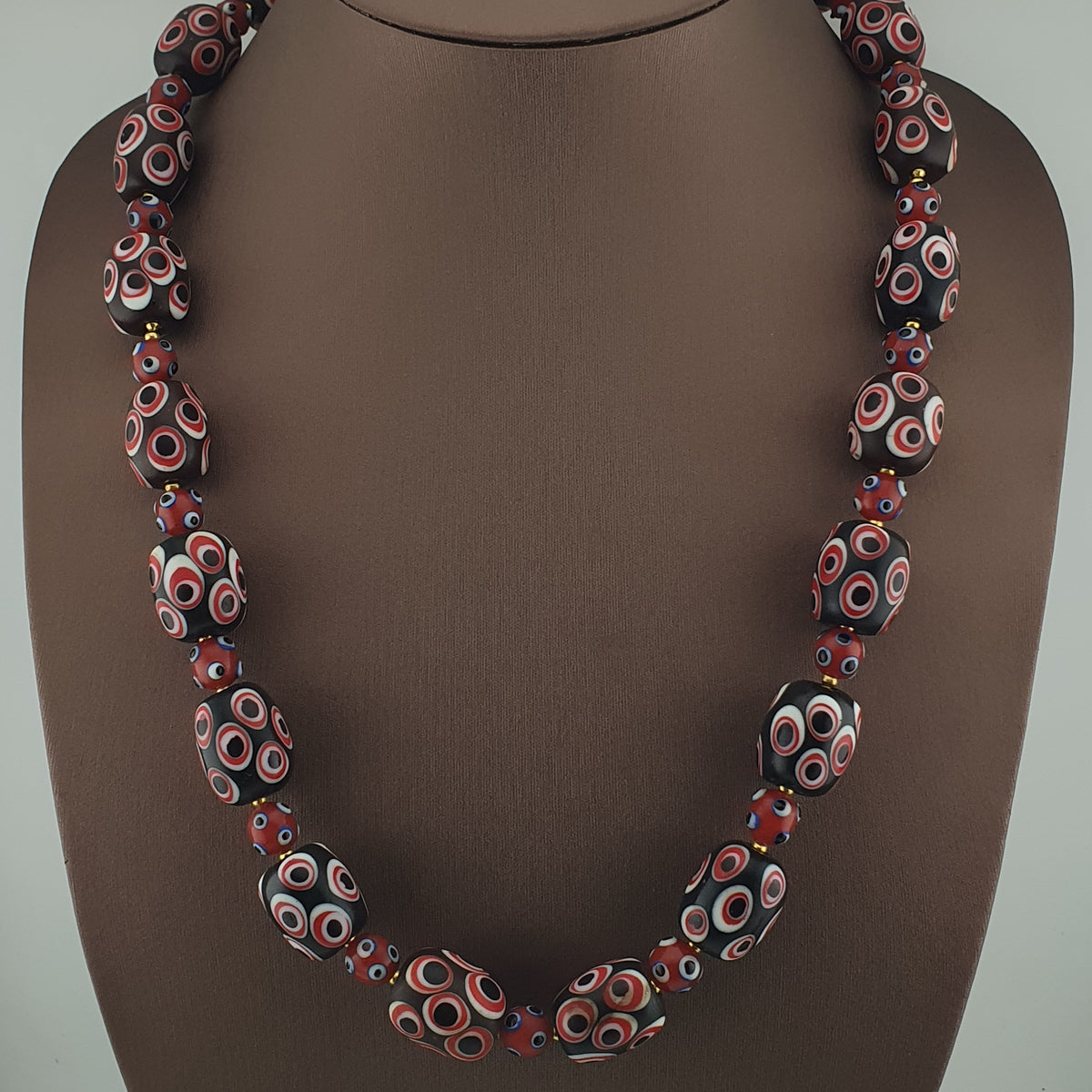 Antique Venetian Style Skunk Eyes Glass Big Beads Necklace