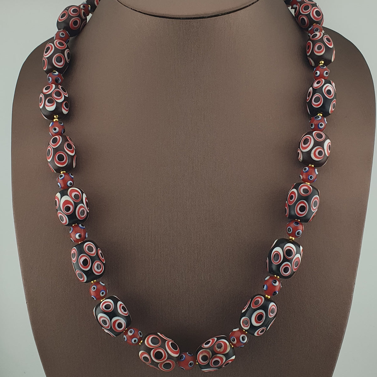 Antique Venetian Style Skunk Eyes Glass Big Beads Necklace