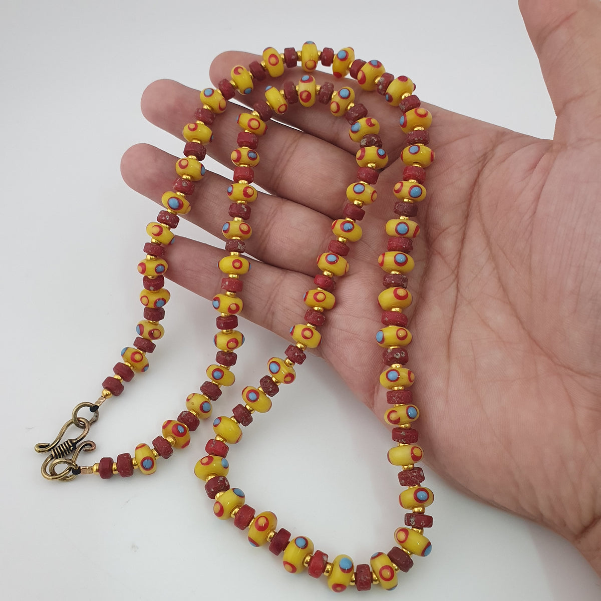 Antique Venetian African Eyes & Red African Tiny tire Shape Glass Beads Necklace