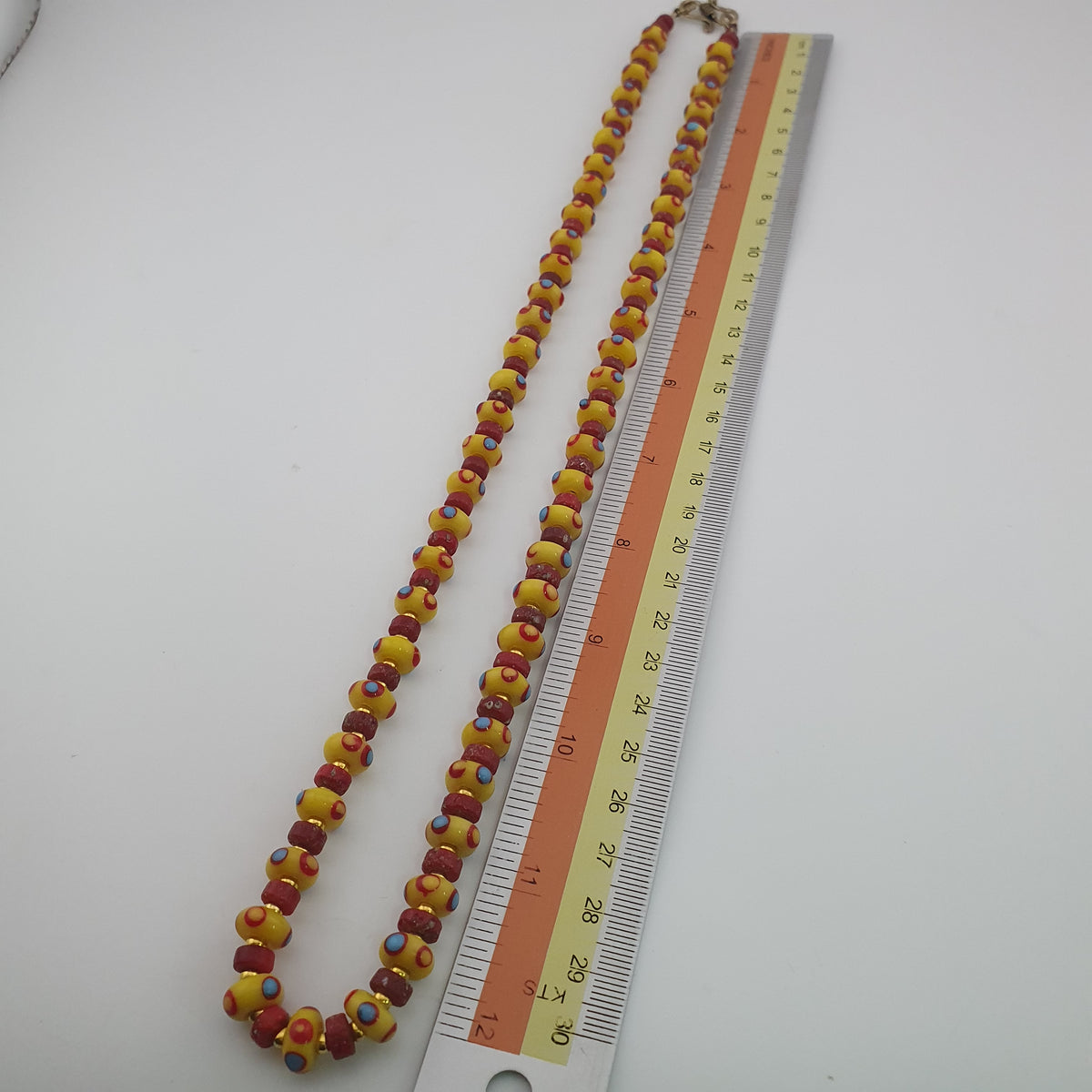 Antique Venetian African Eyes & Red African Tiny tire Shape Glass Beads Necklace