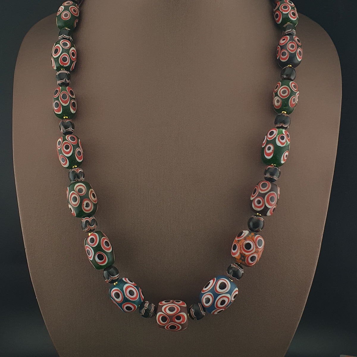 Collier en perles de verre de style vénitien antique, grosses perles