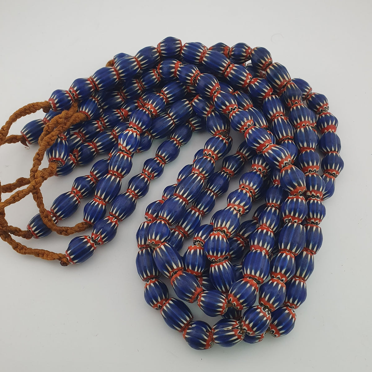 Antique Venetian Style Blue Chevron Glass Beads Necklace Strand