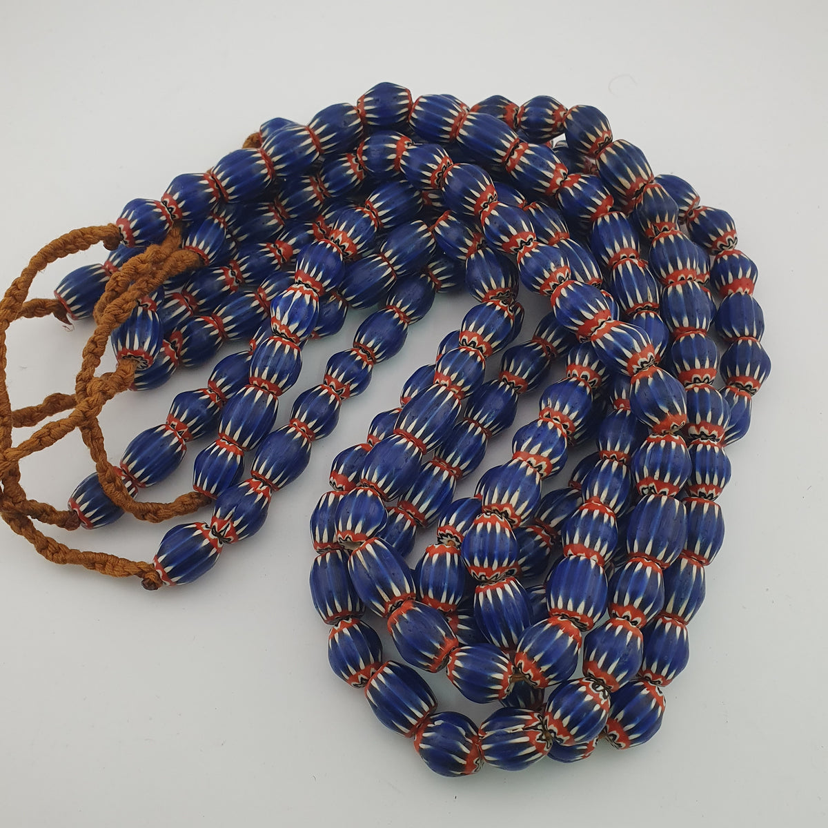 Antique Venetian Style Blue Chevron Glass Beads Necklace Strand
