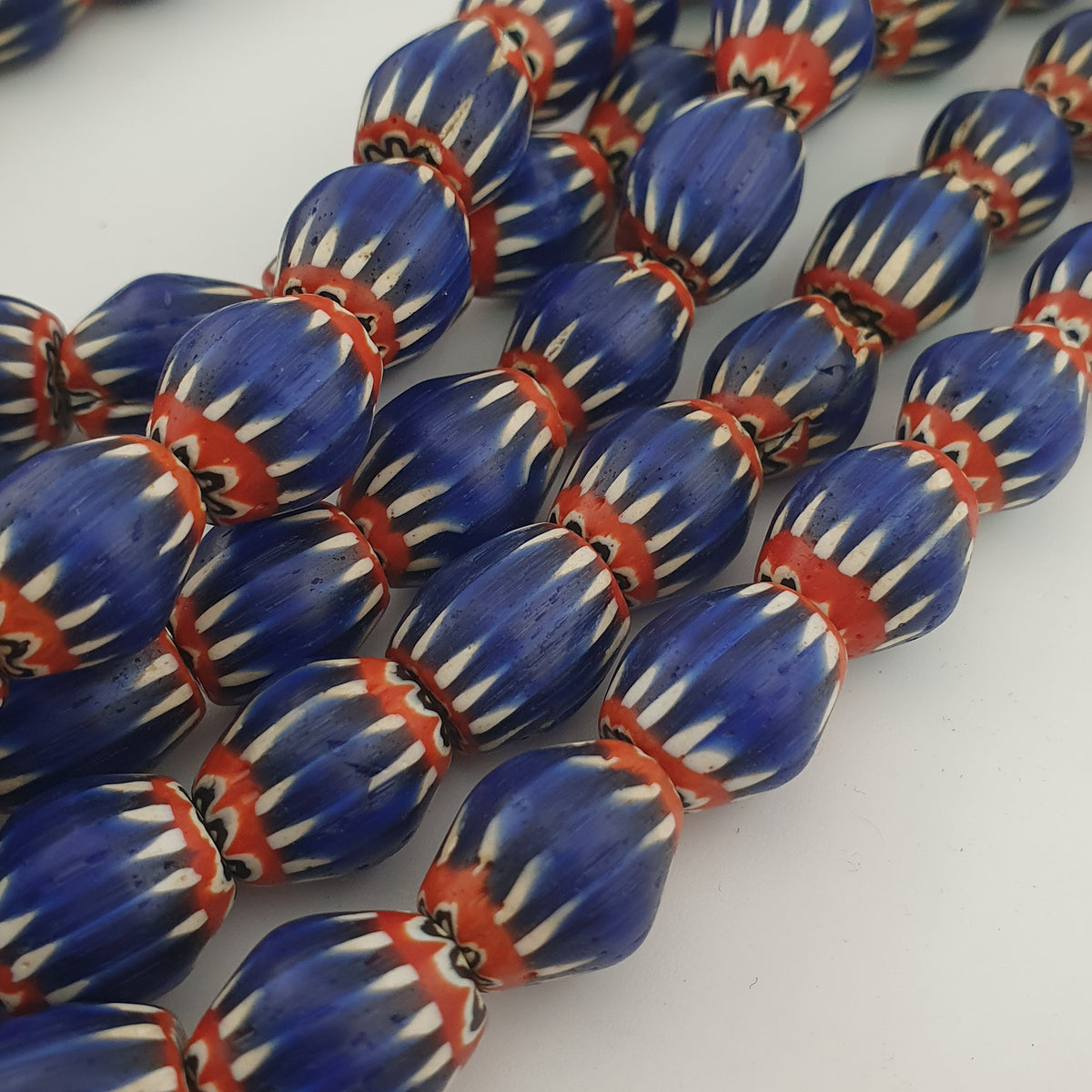 Antique Venetian Style Blue Chevron Glass Beads Necklace Strand