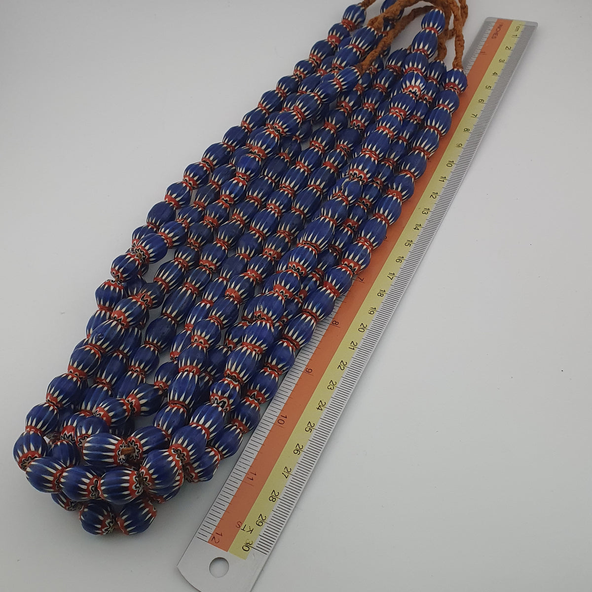 Antique Venetian Style Blue Chevron Glass Beads Necklace Strand