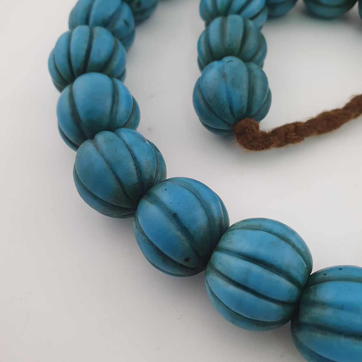 Antique African Turqouise Blue Melon Shape Beads Necklace Strands