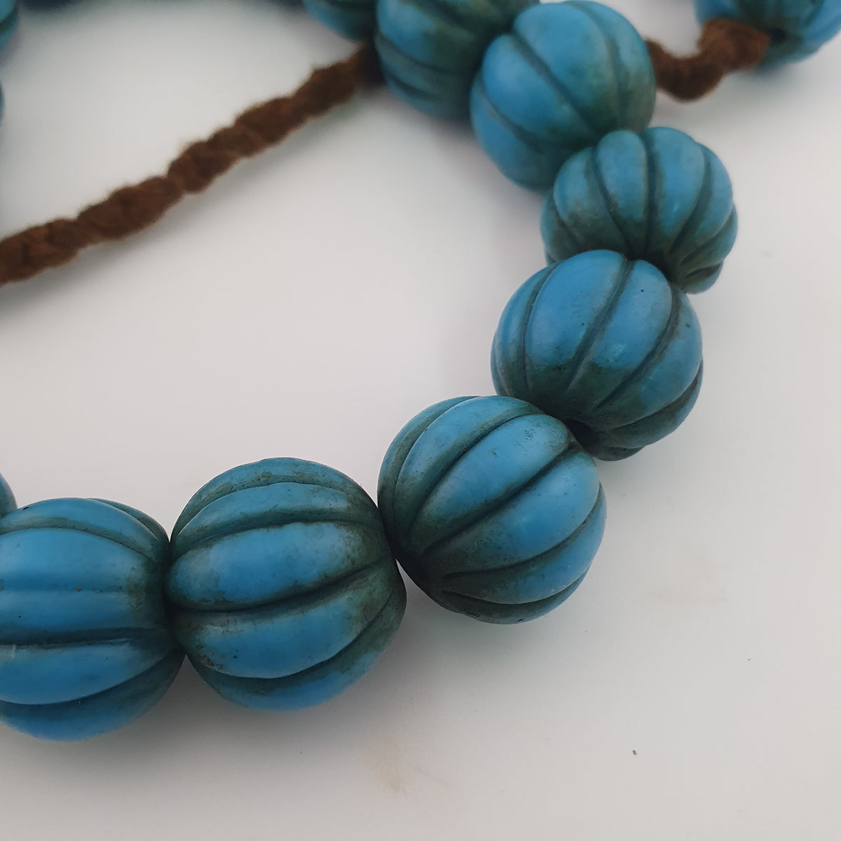 Antique African Turqouise Blue Melon Shape Beads Necklace Strands