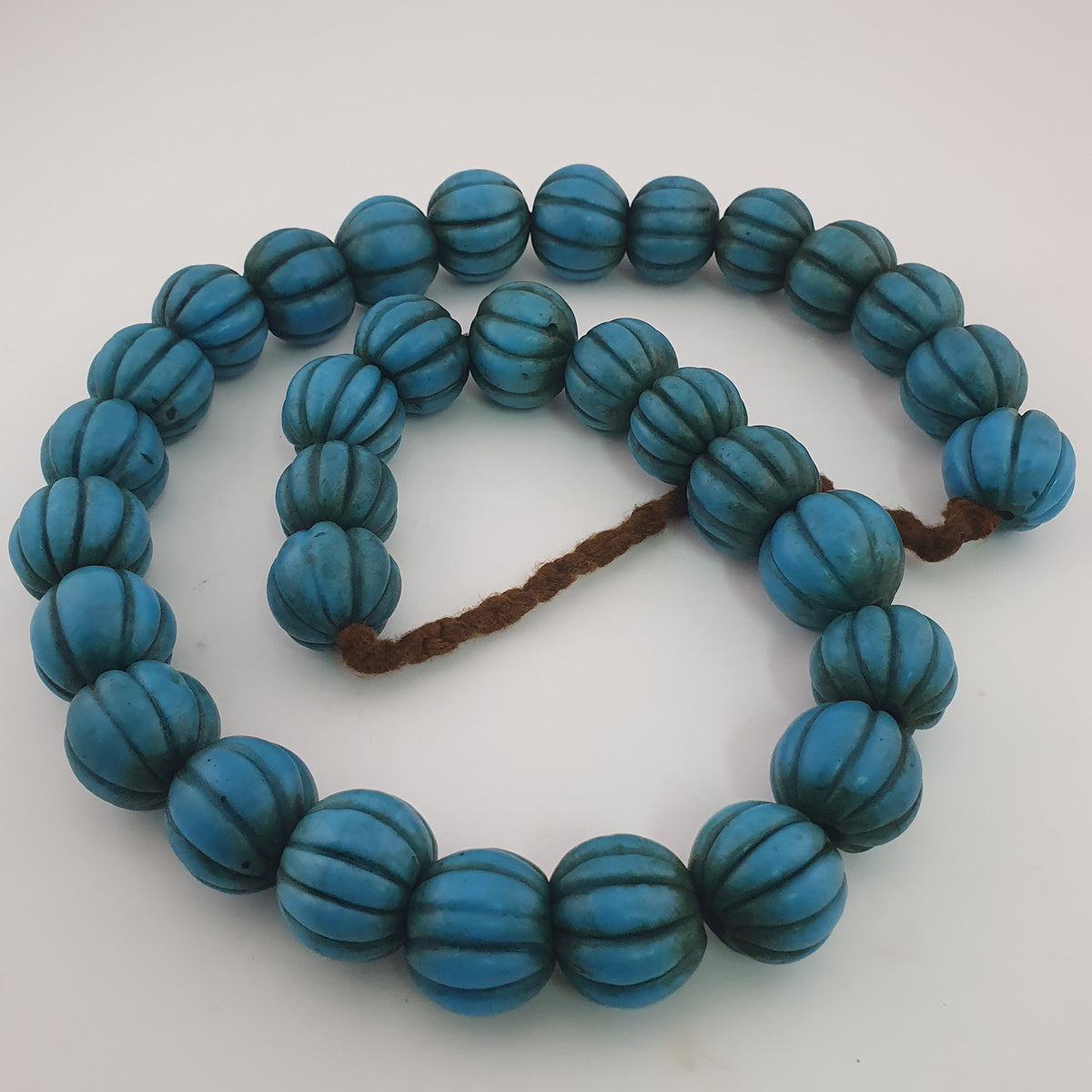 Antique African Turqouise Blue Melon Shape Beads Necklace Strands