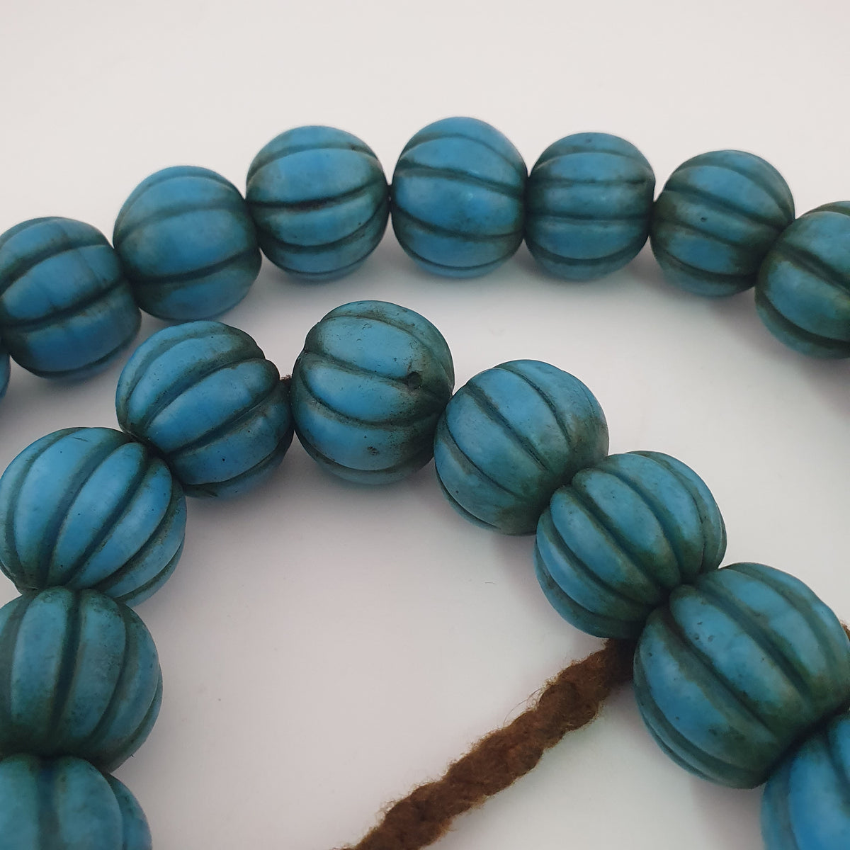 Antique African Turqouise Blue Melon Shape Beads Necklace Strands