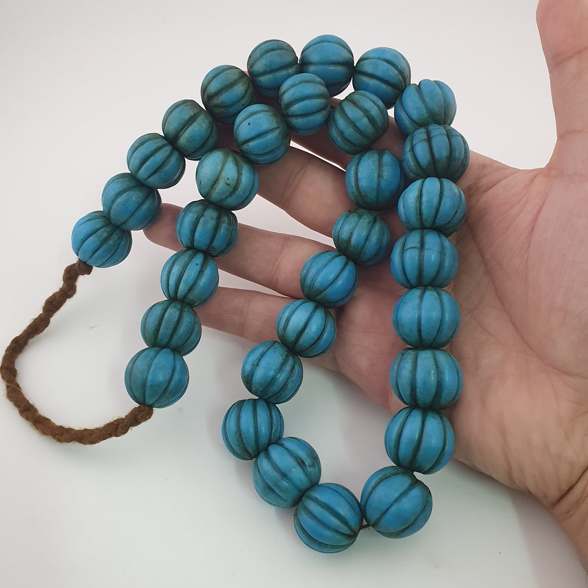 Antique African Turqouise Blue Melon Shape Beads Necklace Strands