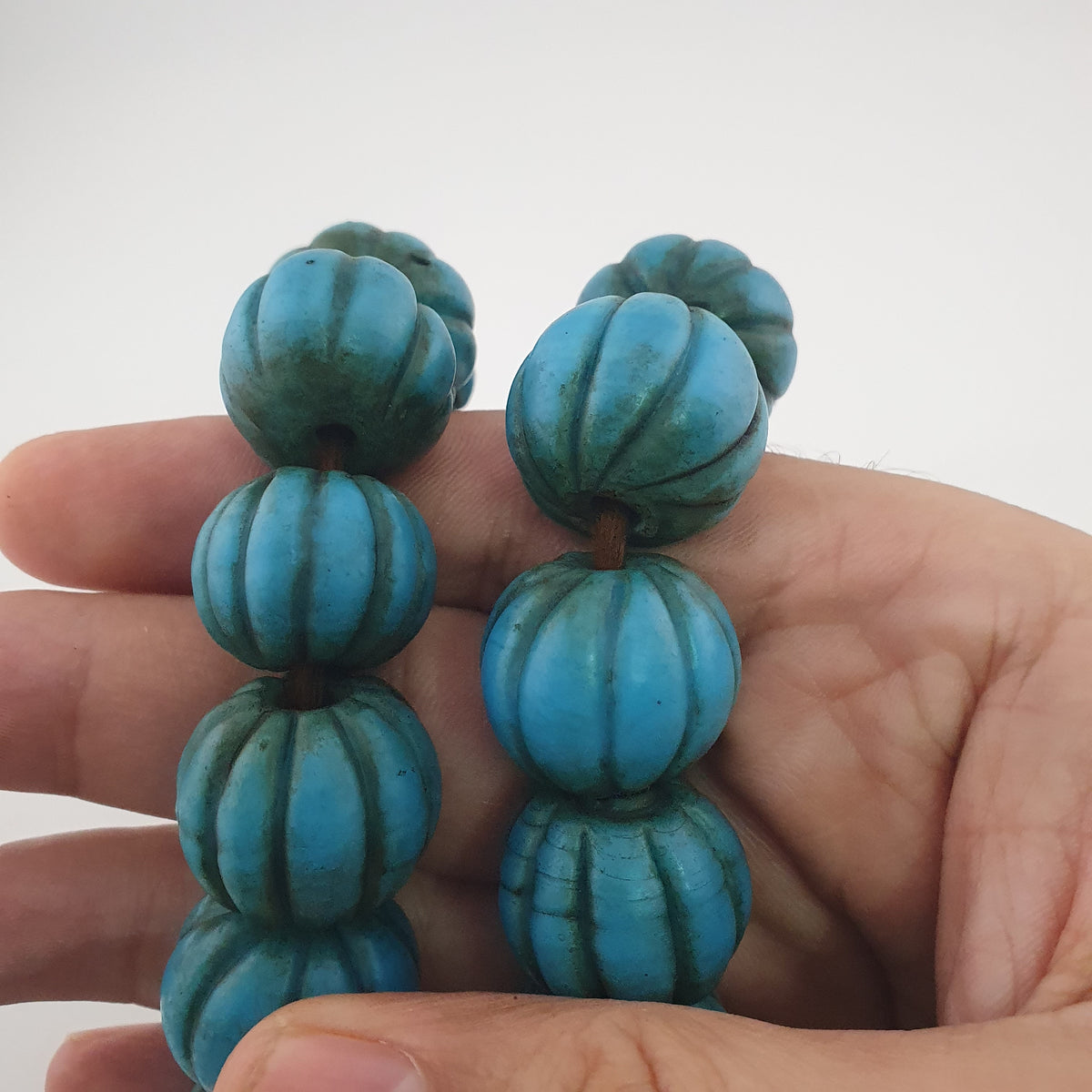 Antique African Turqouise Blue Melon Shape Beads Necklace Strands
