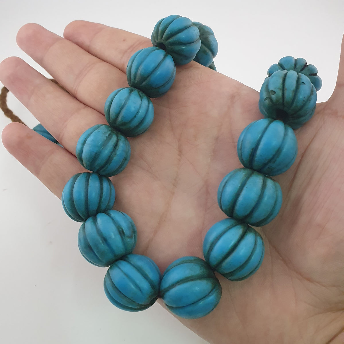 Antique African Turqouise Blue Melon Shape Beads Necklace Strands