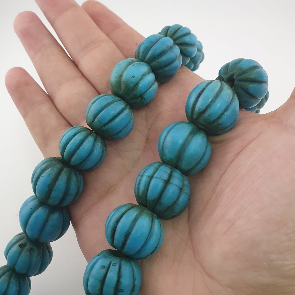Antique African Turqouise Blue Melon Shape Beads Necklace Strands