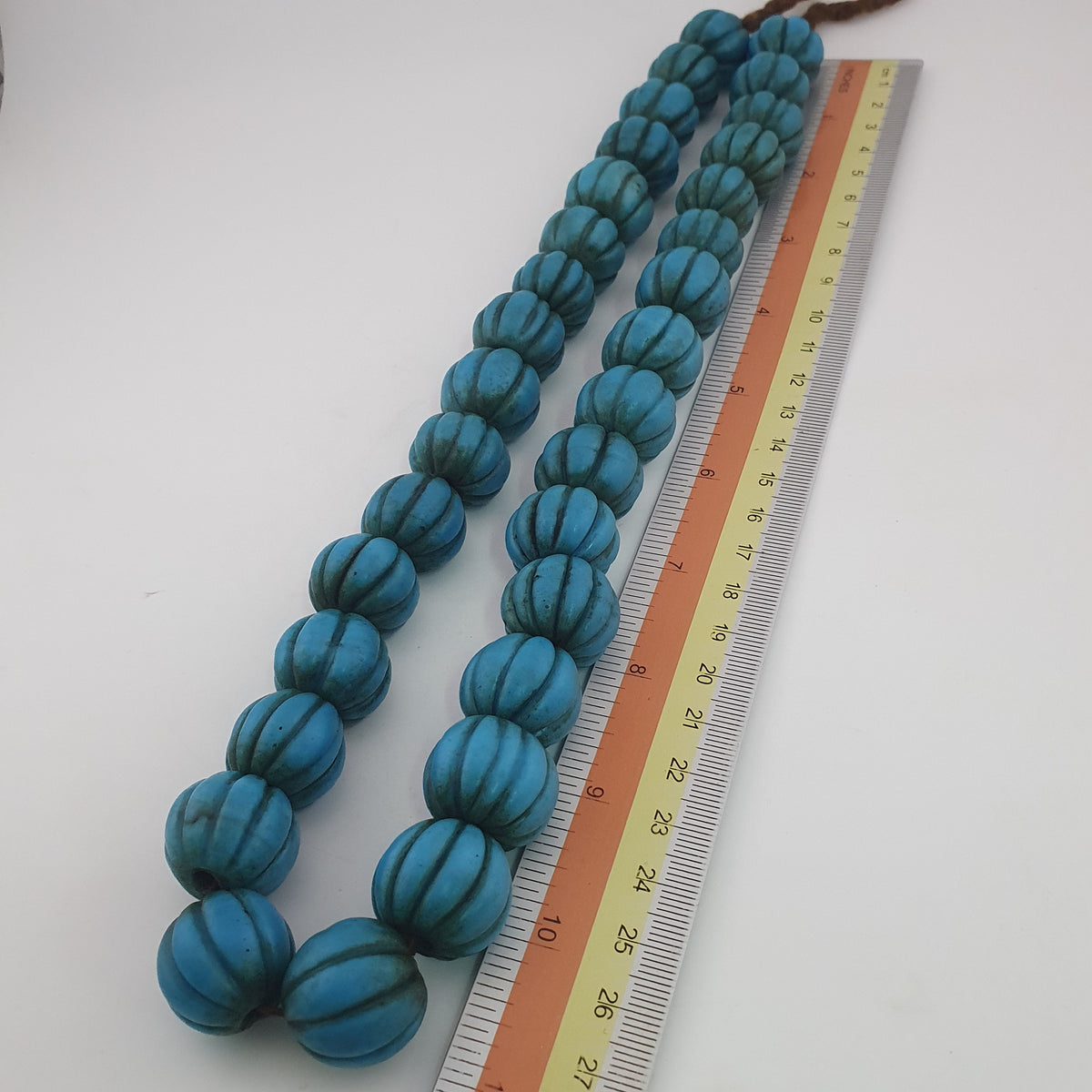 Antique African Turqouise Blue Melon Shape Beads Necklace Strands