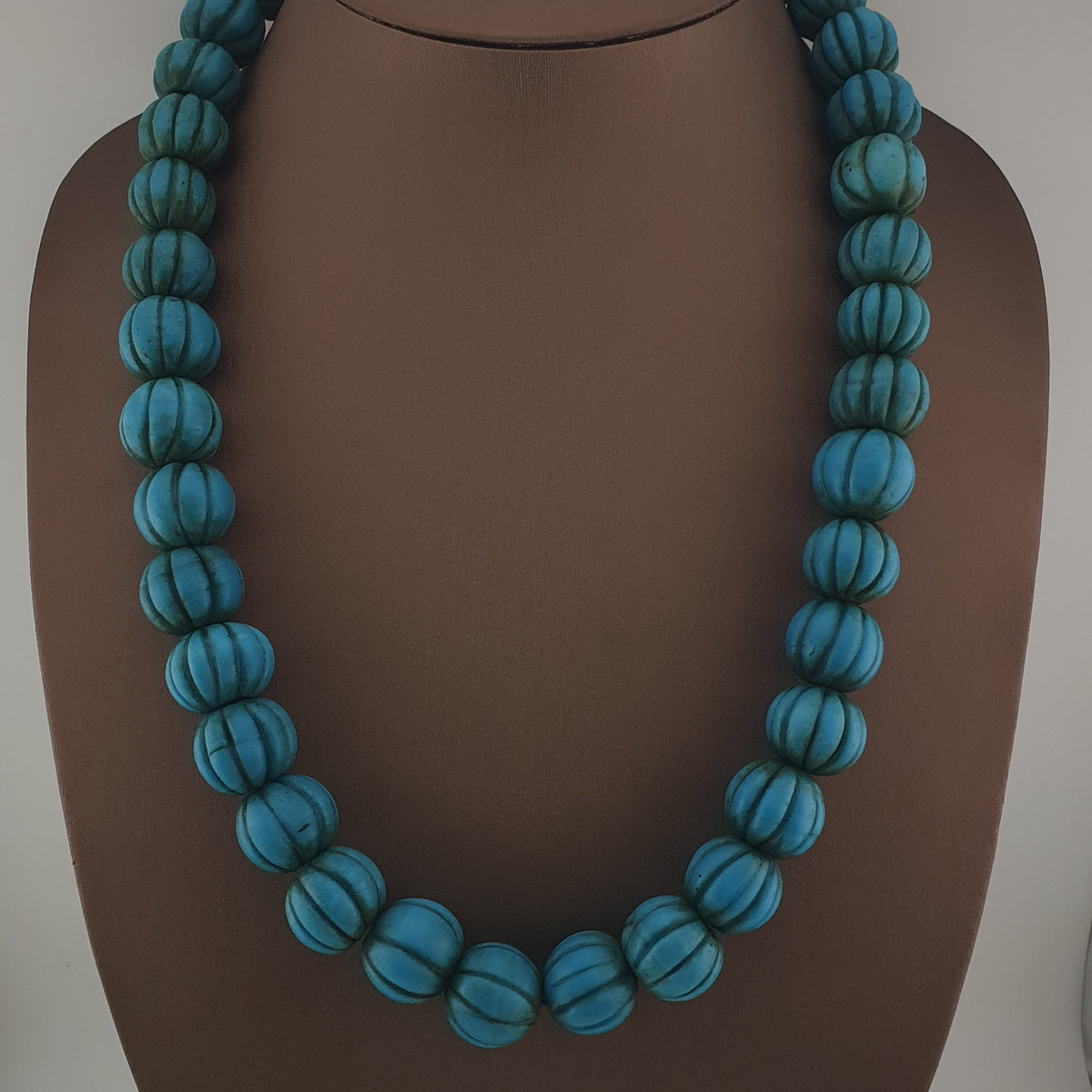 Antique African Turqouise Blue Melon Shape Beads Necklace Strands