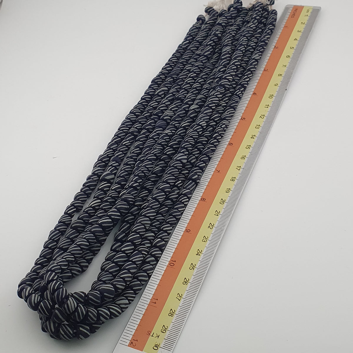 Vintage African white Stripe Black 7.0mm - 7.3mm Glass Beads Necklace