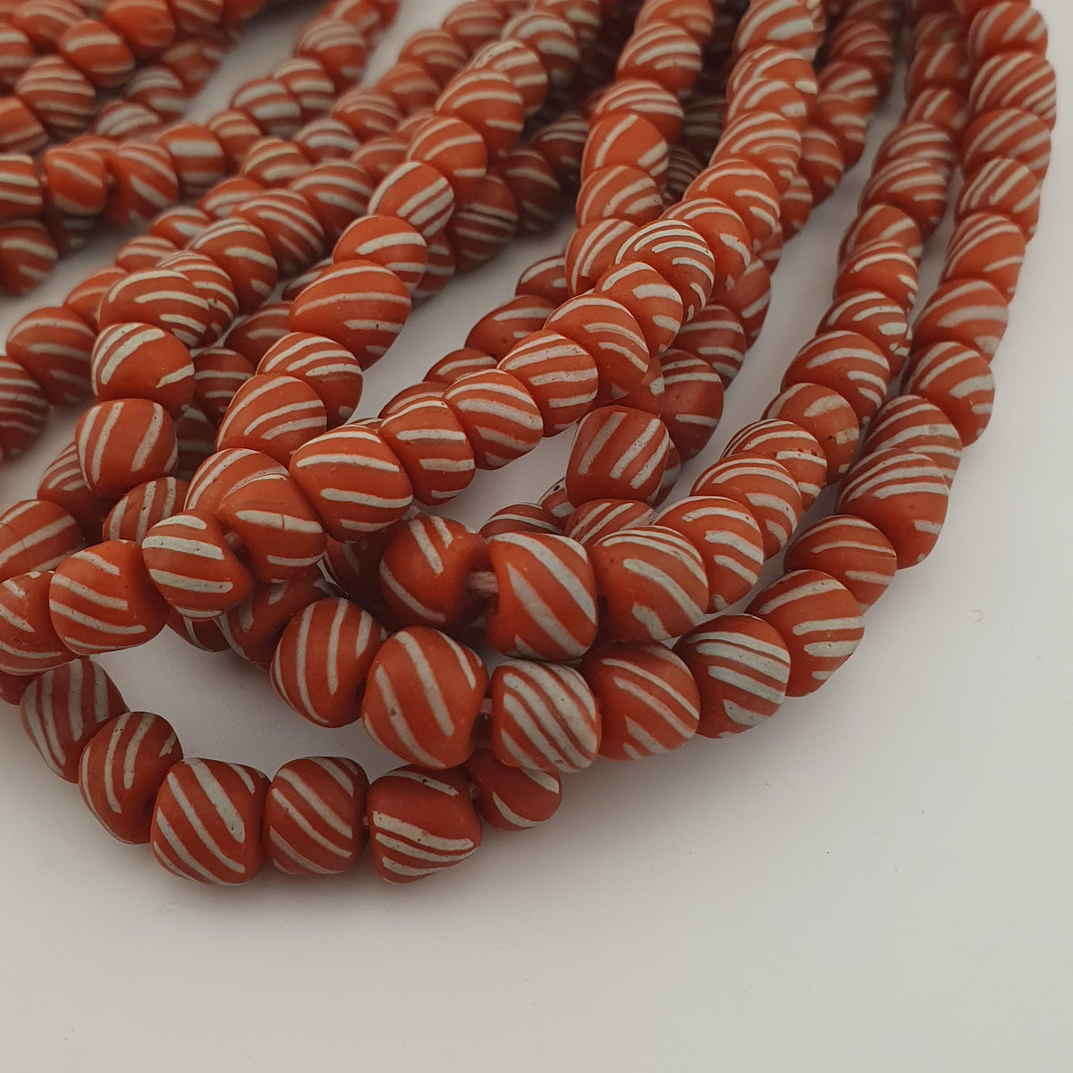 Vintage African Style Stripe Light Orange 7mm - 8.5 mm Glass Beads Necklace Strand
