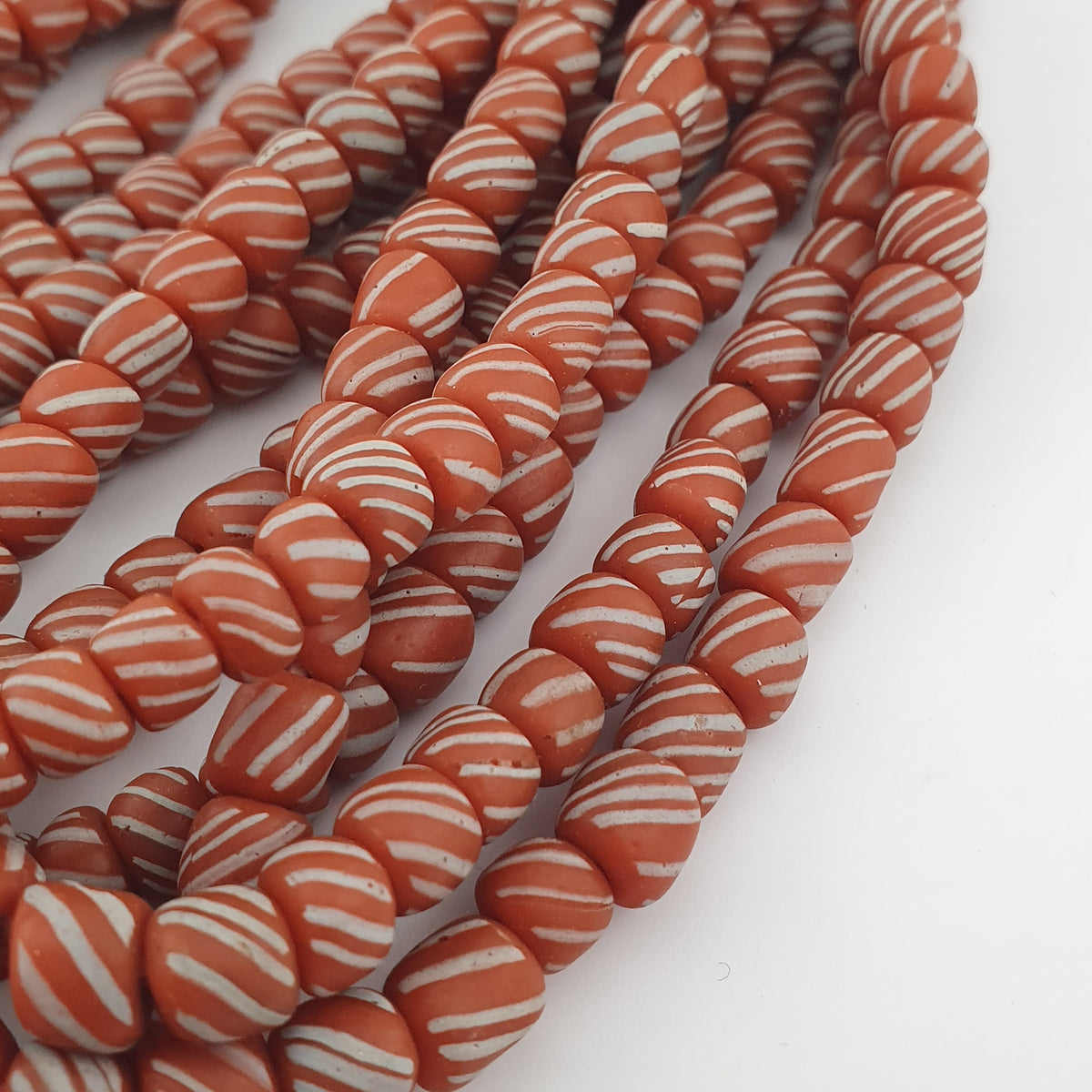 Vintage African Style Stripe Light Orange 7mm - 8.5 mm Glass Beads Necklace Strand