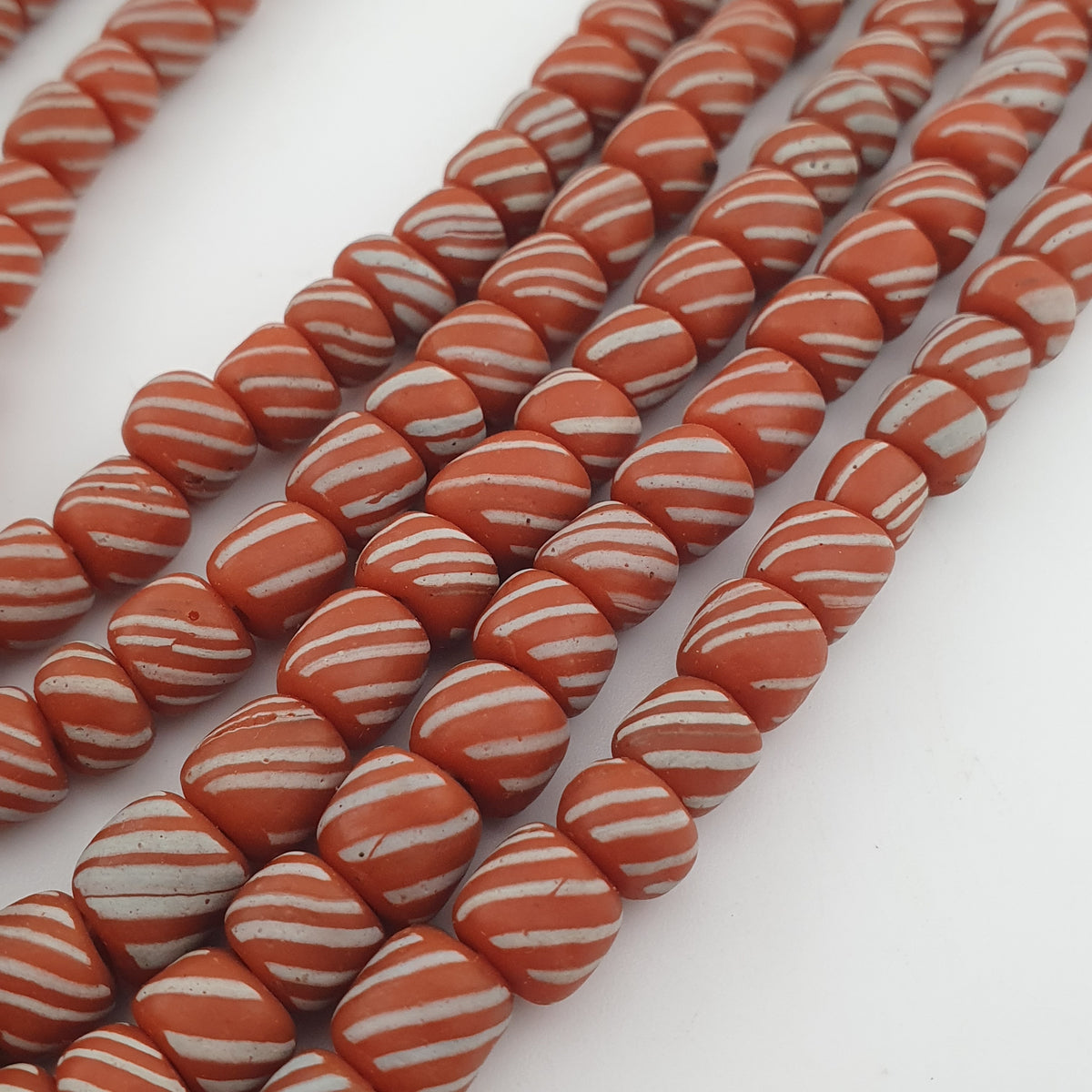 Vintage African Style Stripe Light Orange 7mm - 8.5 mm Glass Beads Necklace Strand
