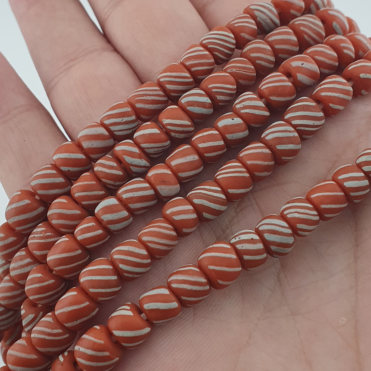Vintage African Style Stripe Light Orange 7mm - 8.5 mm Glass Beads Necklace Strand