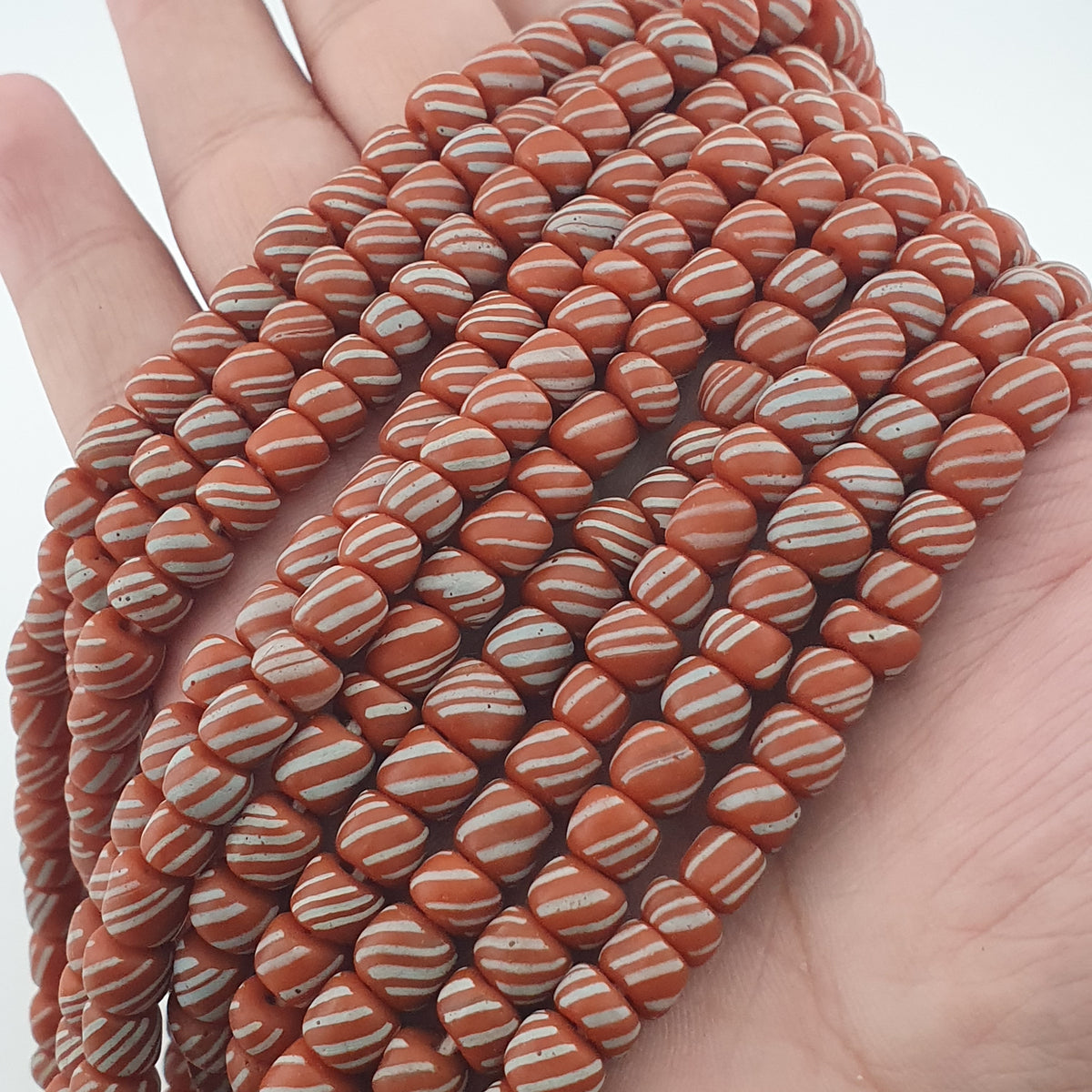 Vintage African Style Stripe Light Orange 7mm - 8.5 mm Glass Beads Necklace Strand