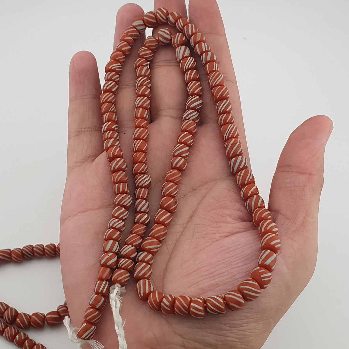 Vintage African Style Stripe Light Orange 7mm - 8.5 mm Glass Beads Necklace Strand