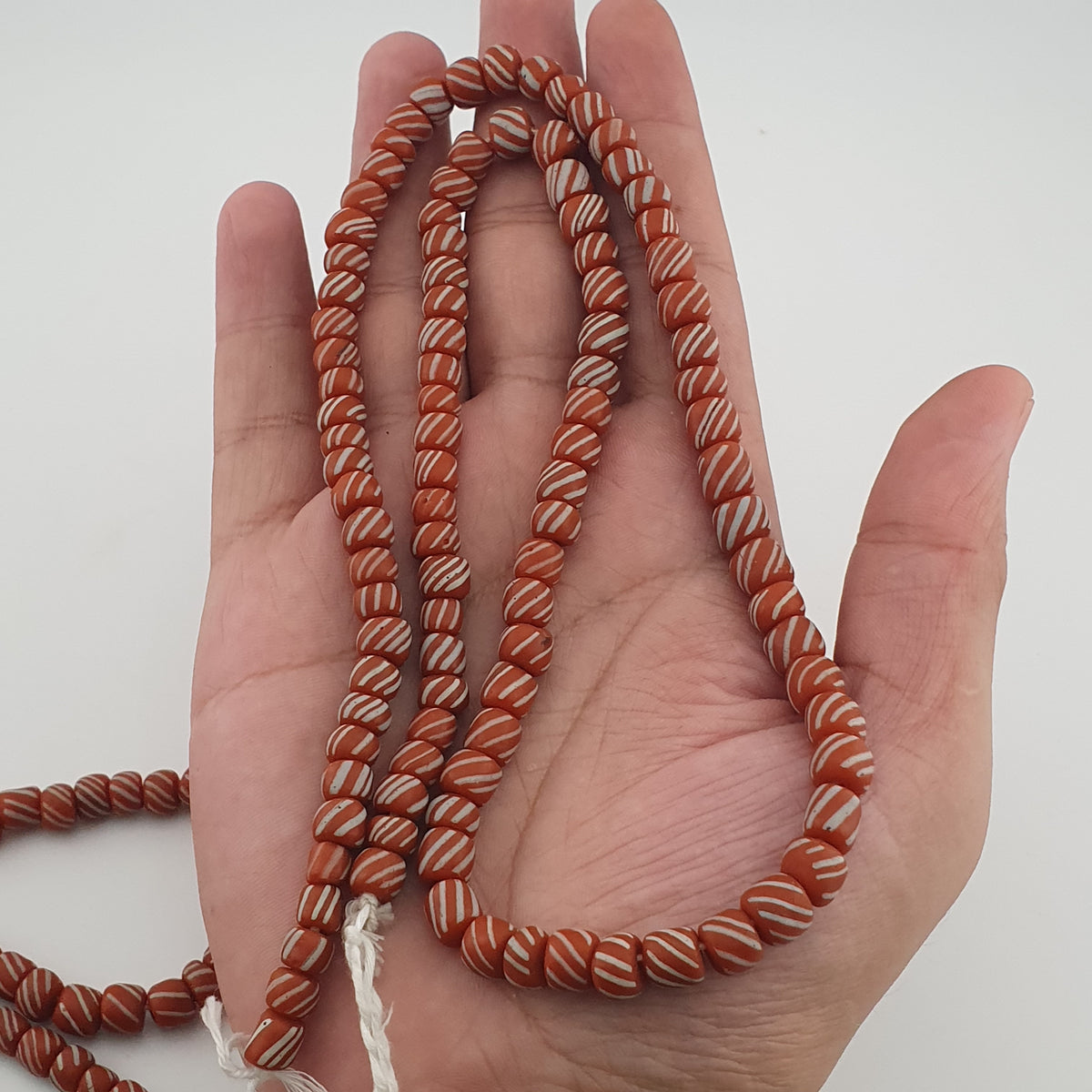 Vintage African Style Stripe Light Orange 7mm - 8.5 mm Glass Beads Necklace Strand