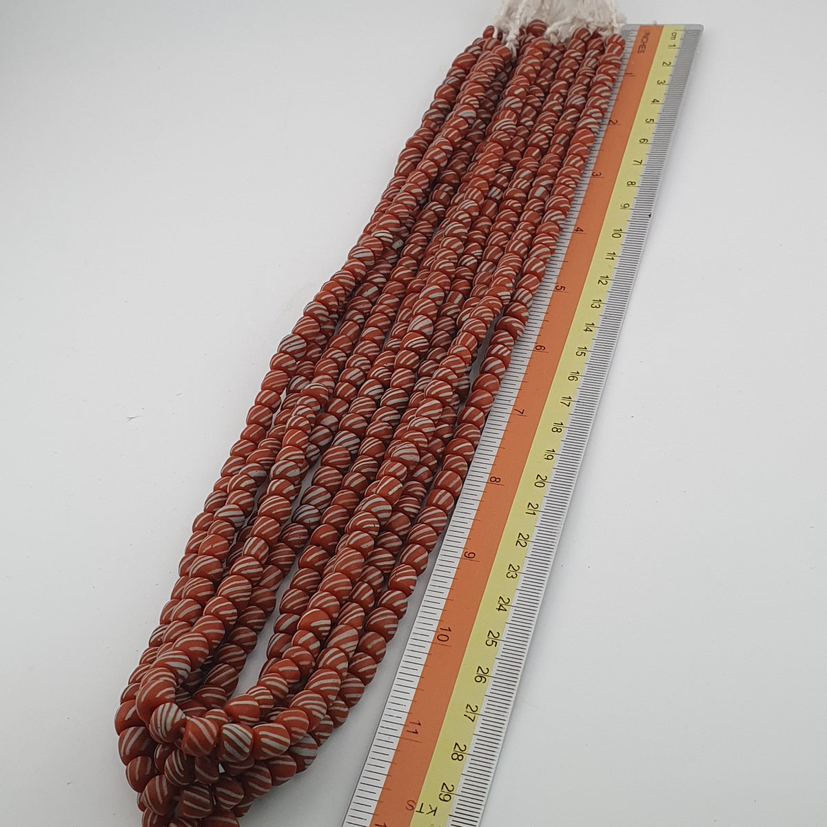 Vintage African white Stripe Orange 7.1mm - 7.5mm Glass Beads Necklace