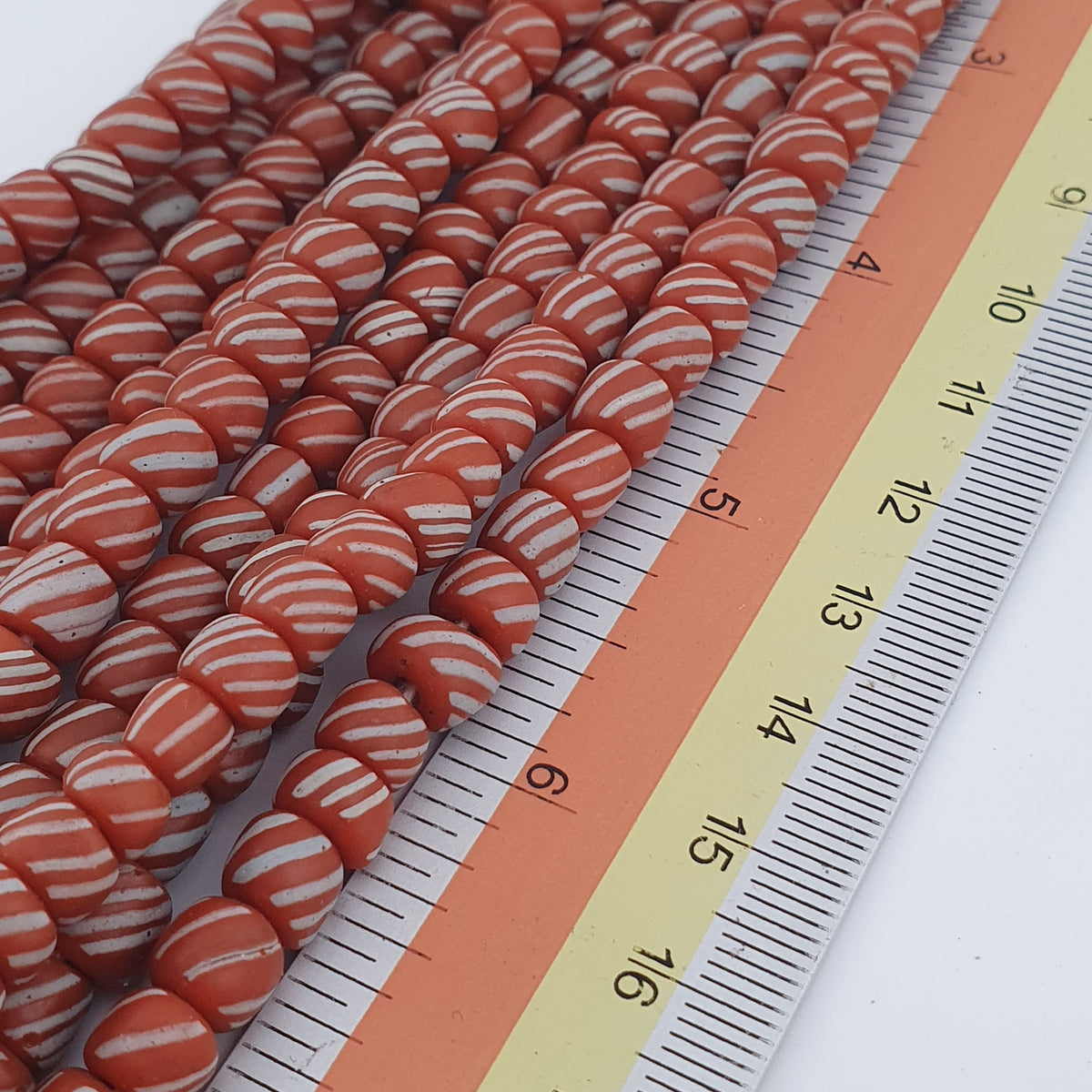 Vintage African Style Stripe Light Orange 7mm - 8.5 mm Glass Beads Necklace Strand