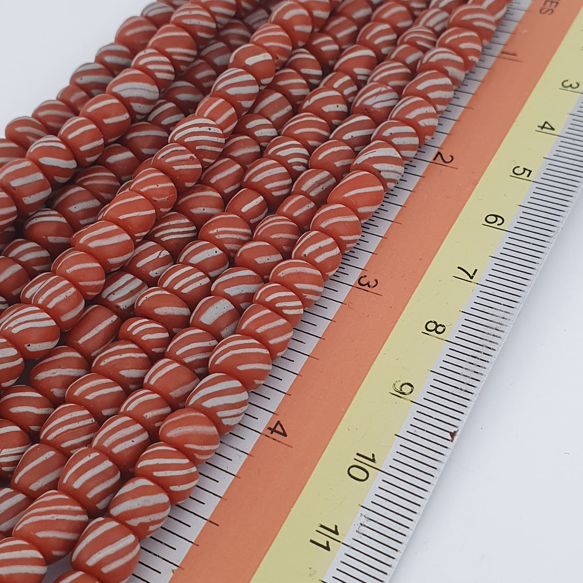 Vintage African Style Stripe Light Orange 7mm - 8.5 mm Glass Beads Necklace Strand