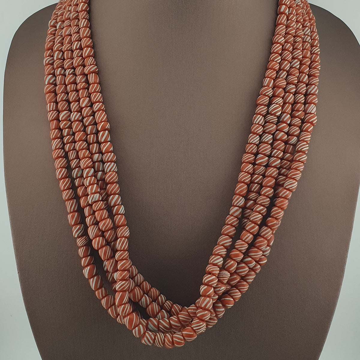 Vintage African Style Stripe Light Orange 7mm - 8.5 mm Glass Beads Necklace Strand