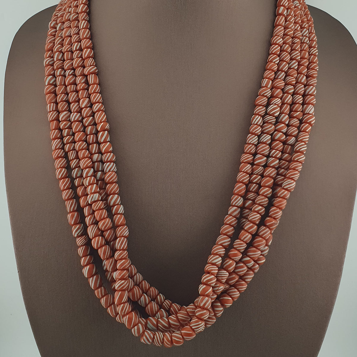 Vintage African Style Stripe Light Orange 7mm - 8.5 mm Glass Beads Necklace Strand