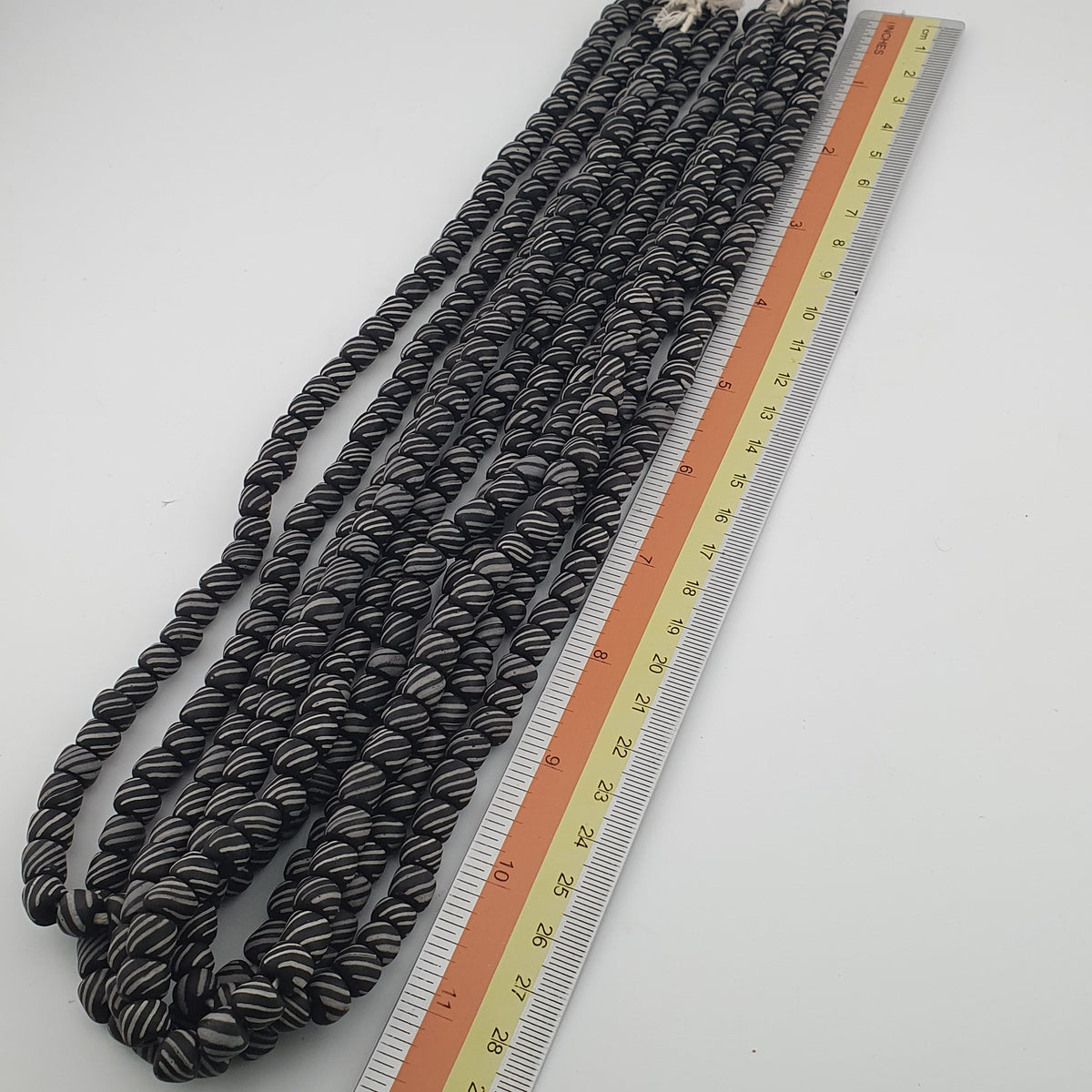 Vintage African Style White Stripe Black 8.2mm - 8.5mm Glass Beads Necklace Strand