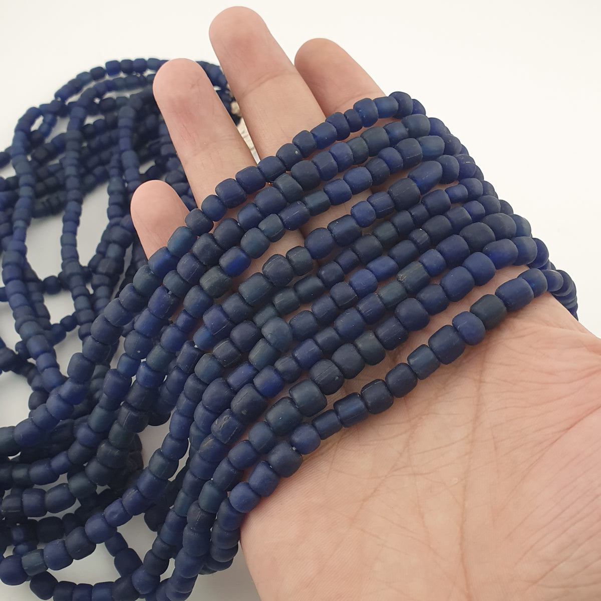 Vintage African Style Irregular Shape Cobalt Blue - 6.5mm-7.5mm Glass Beads Strand